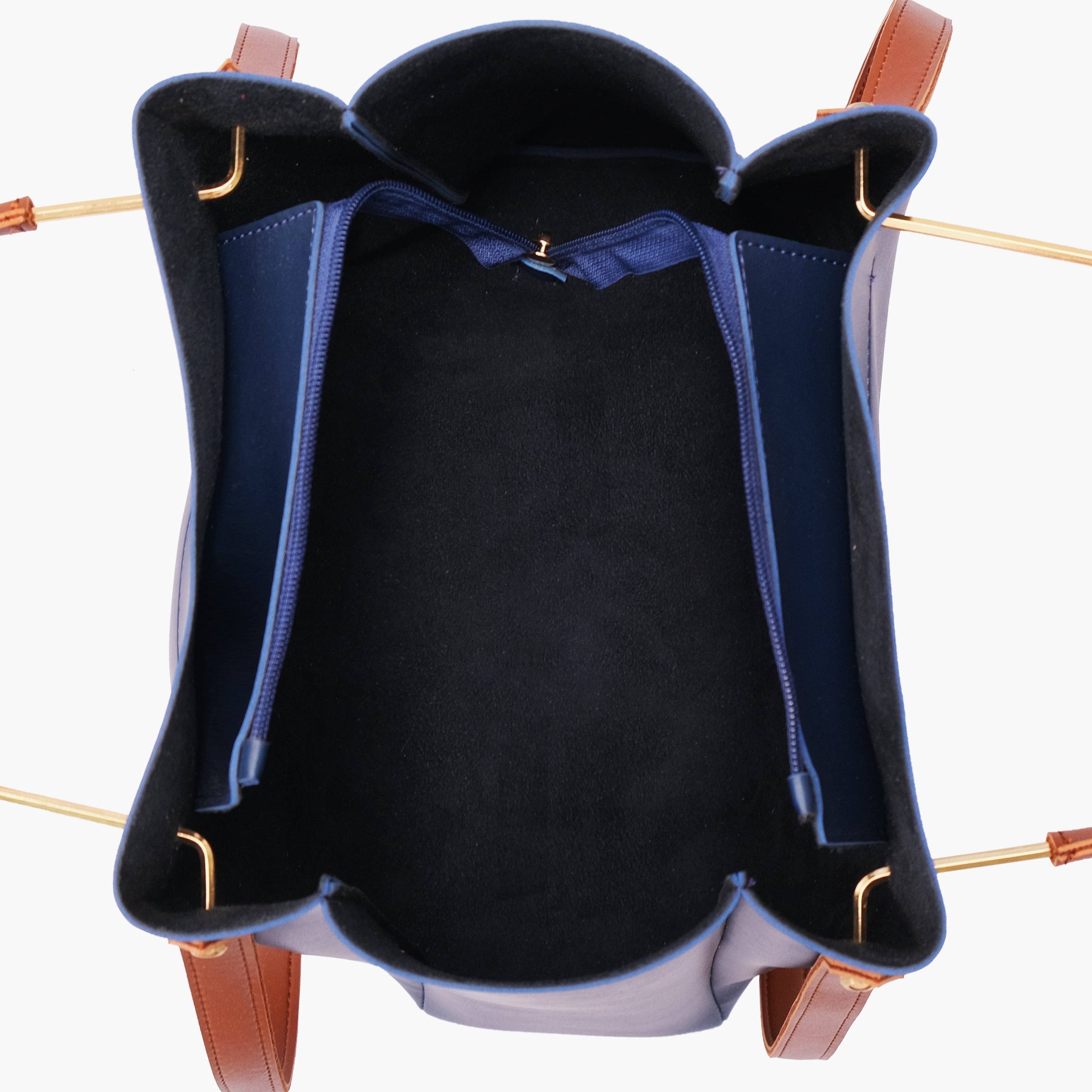 Blue metal handle tote bag