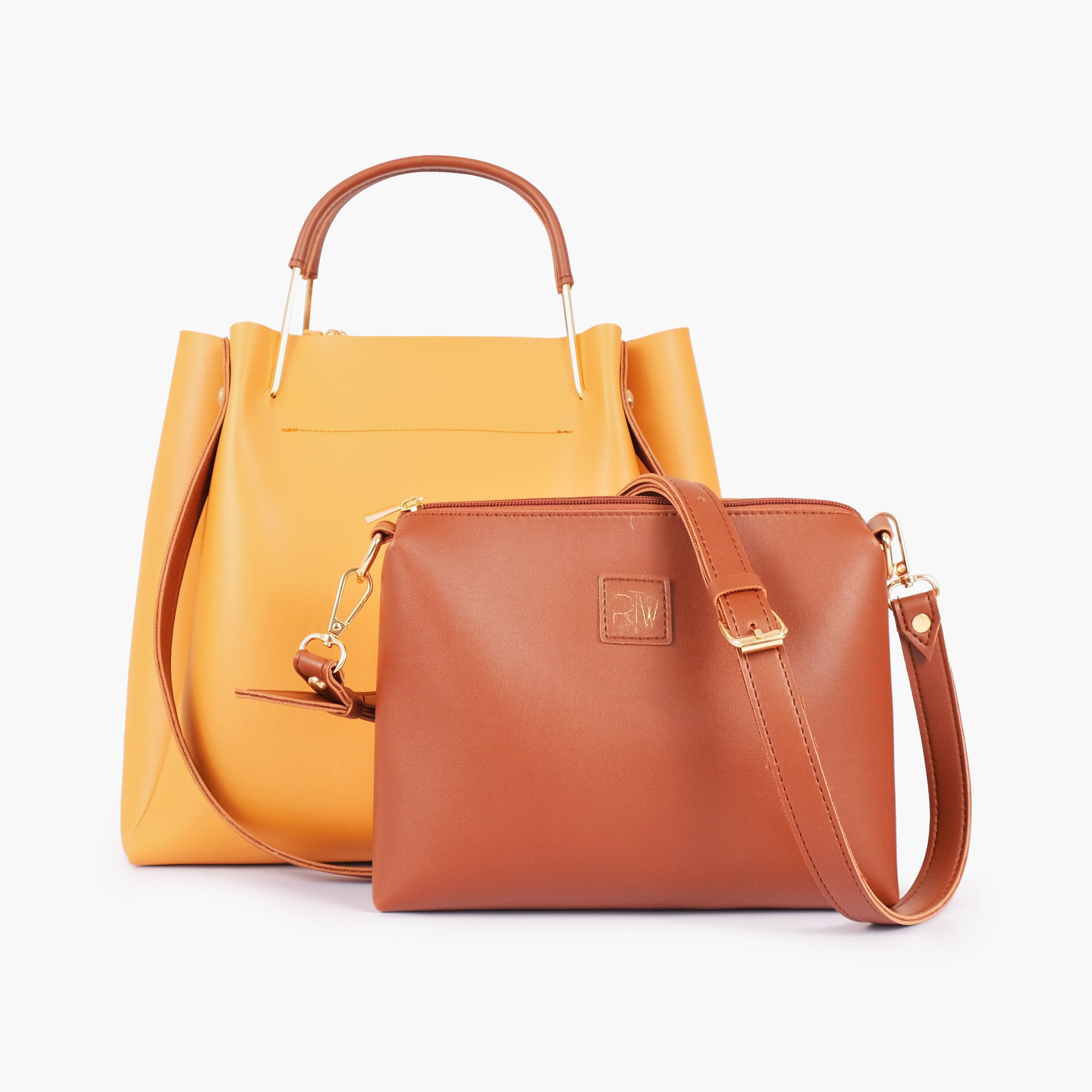 Mustard metal handle tote bag