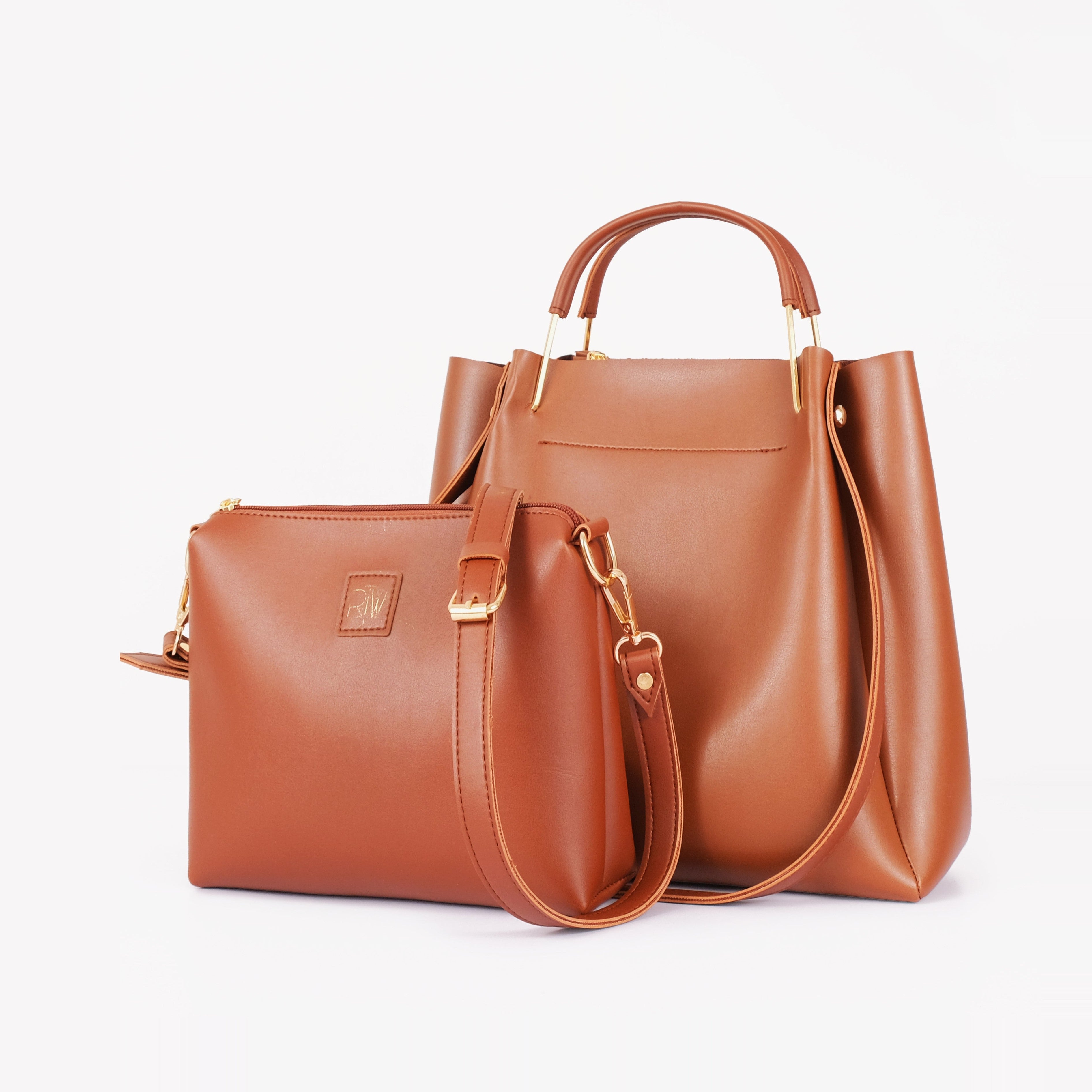 Brown metal handle tote bag