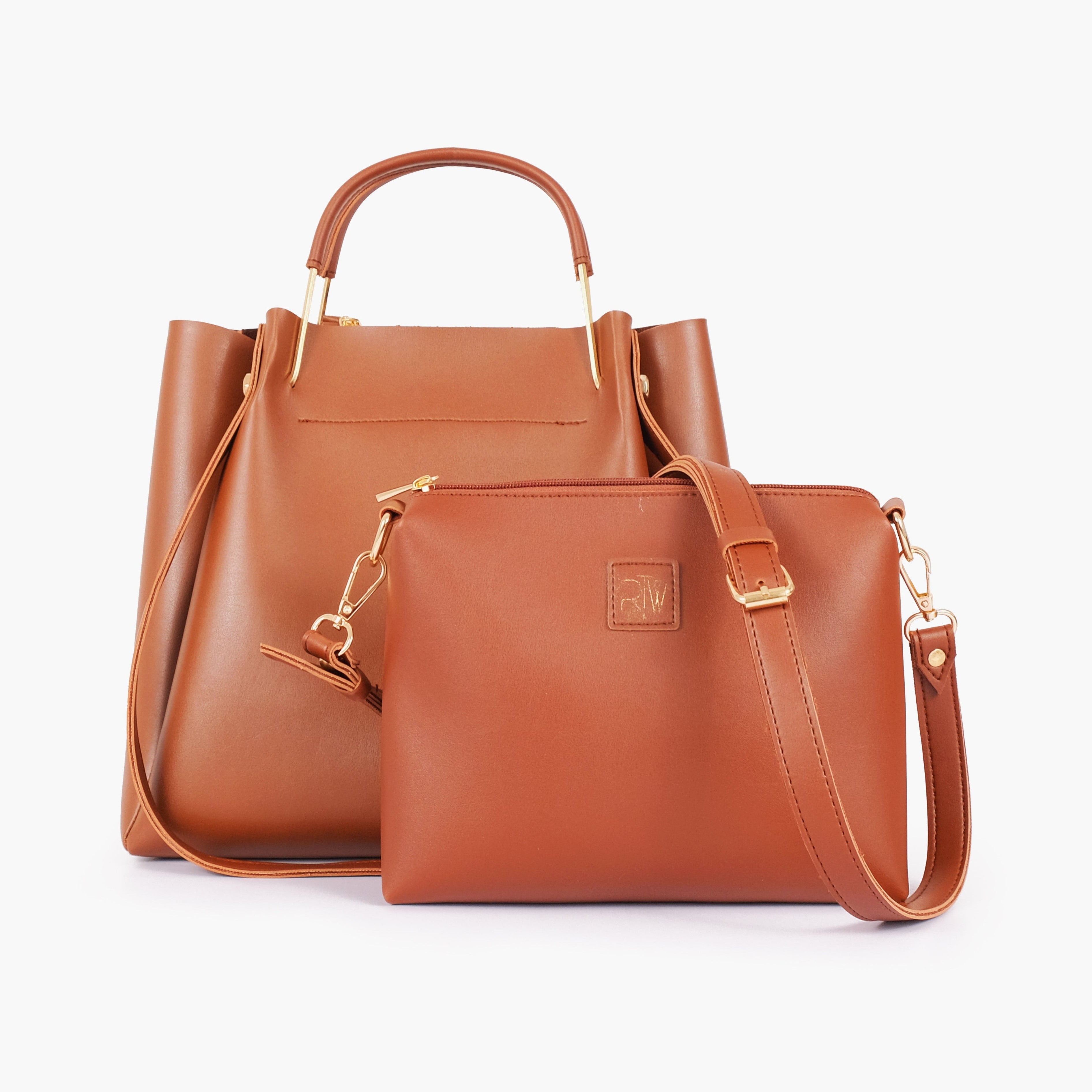 Brown metal handle tote bag