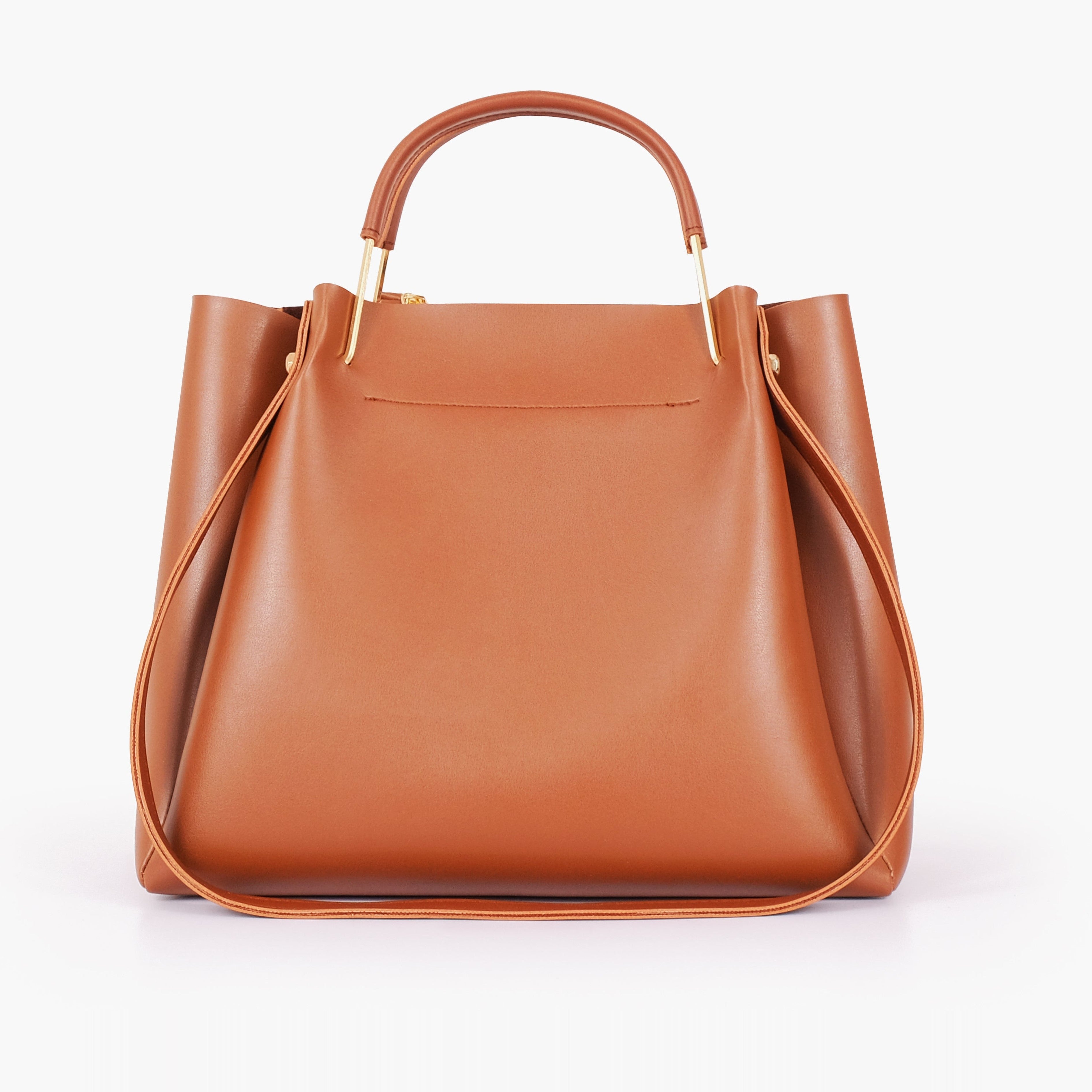 Brown metal handle tote bag