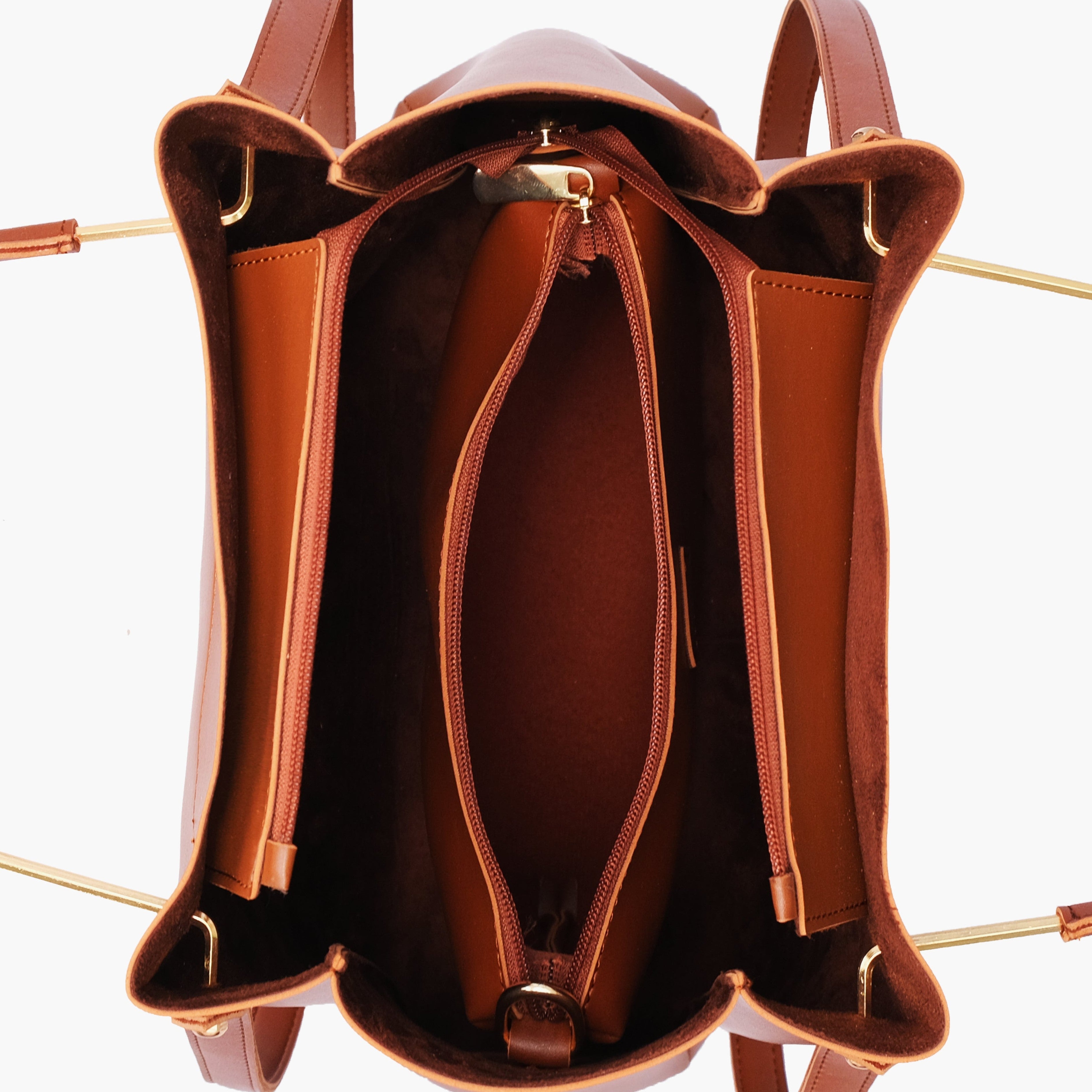 Brown metal handle tote bag