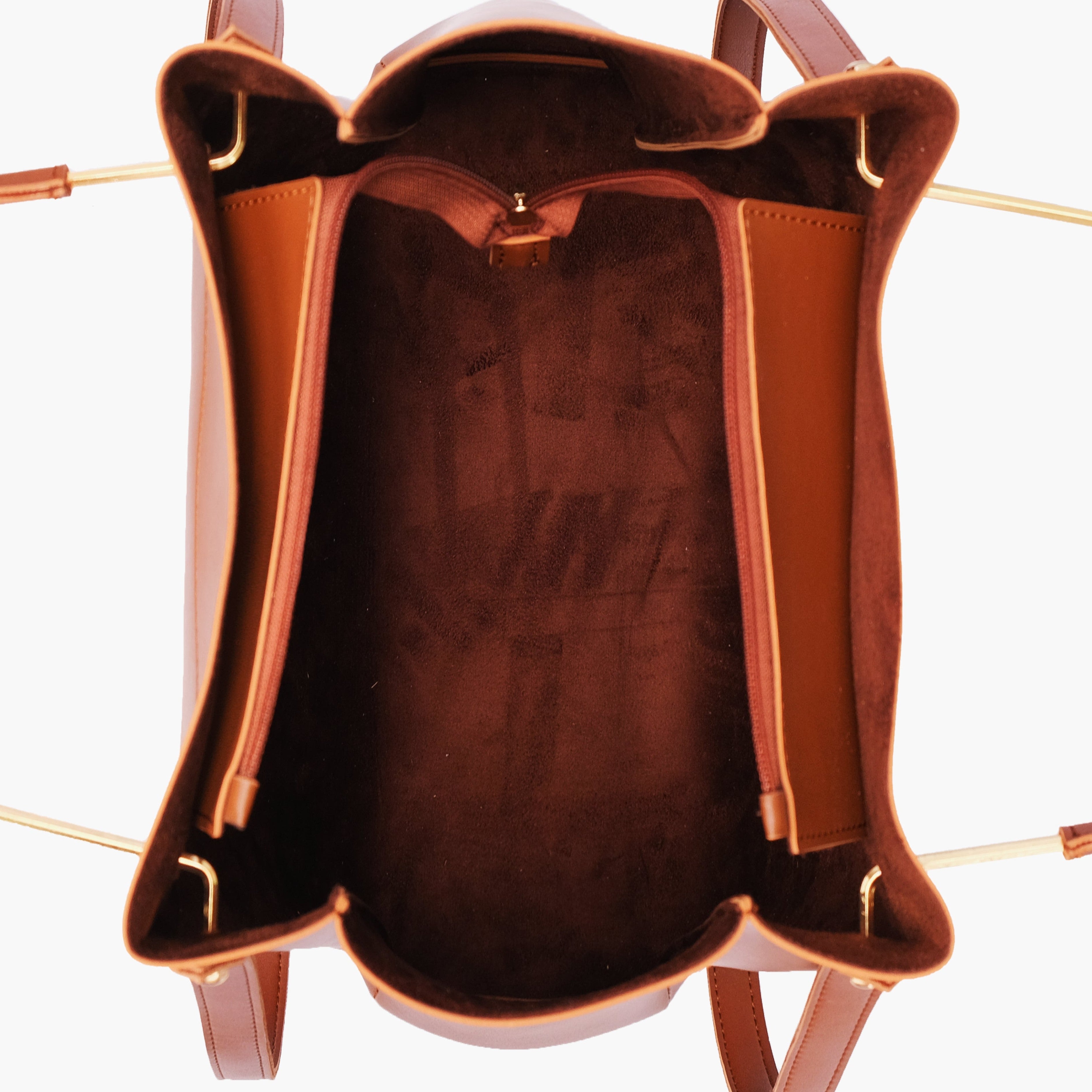Brown metal handle tote bag