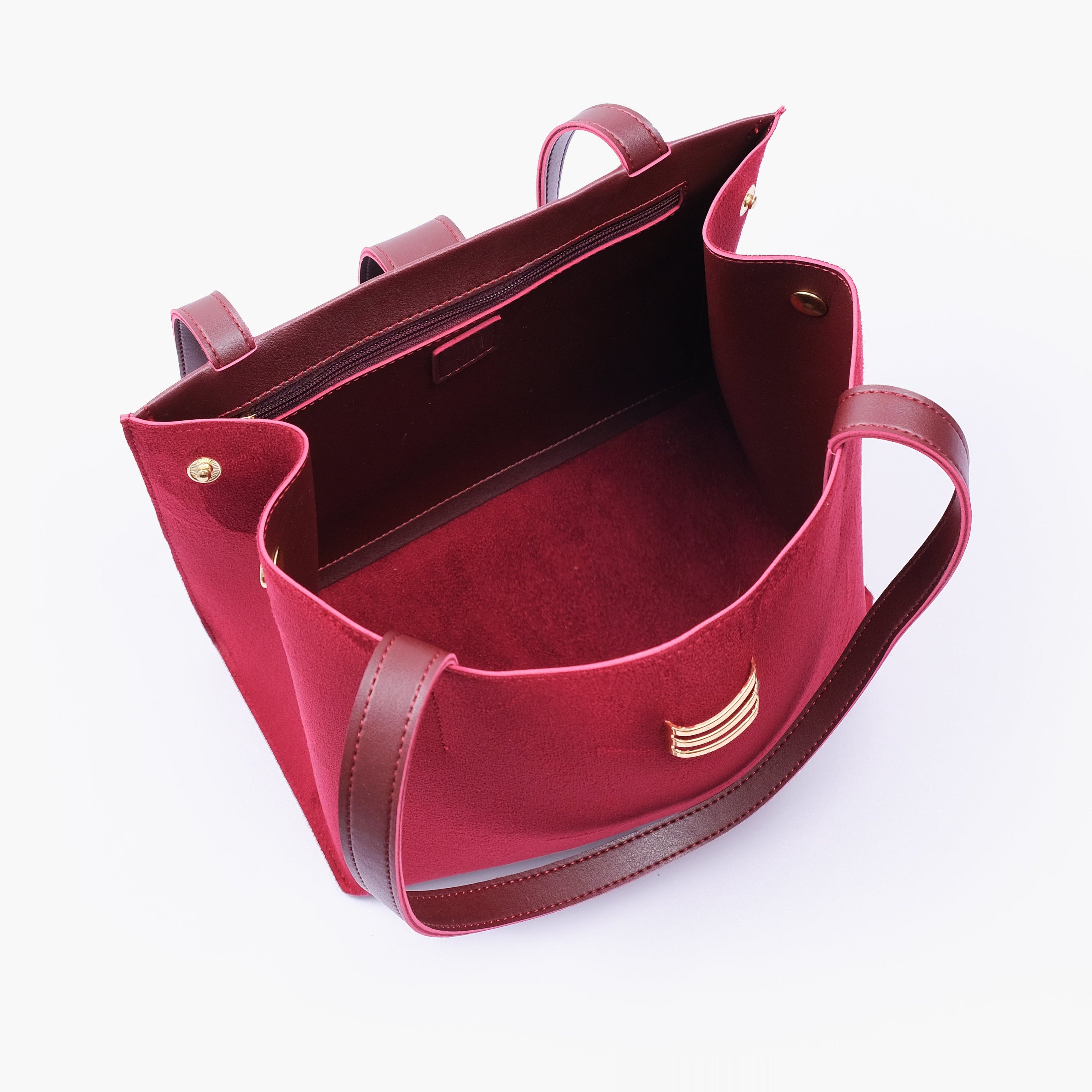 Burgundy suede mini tote bag