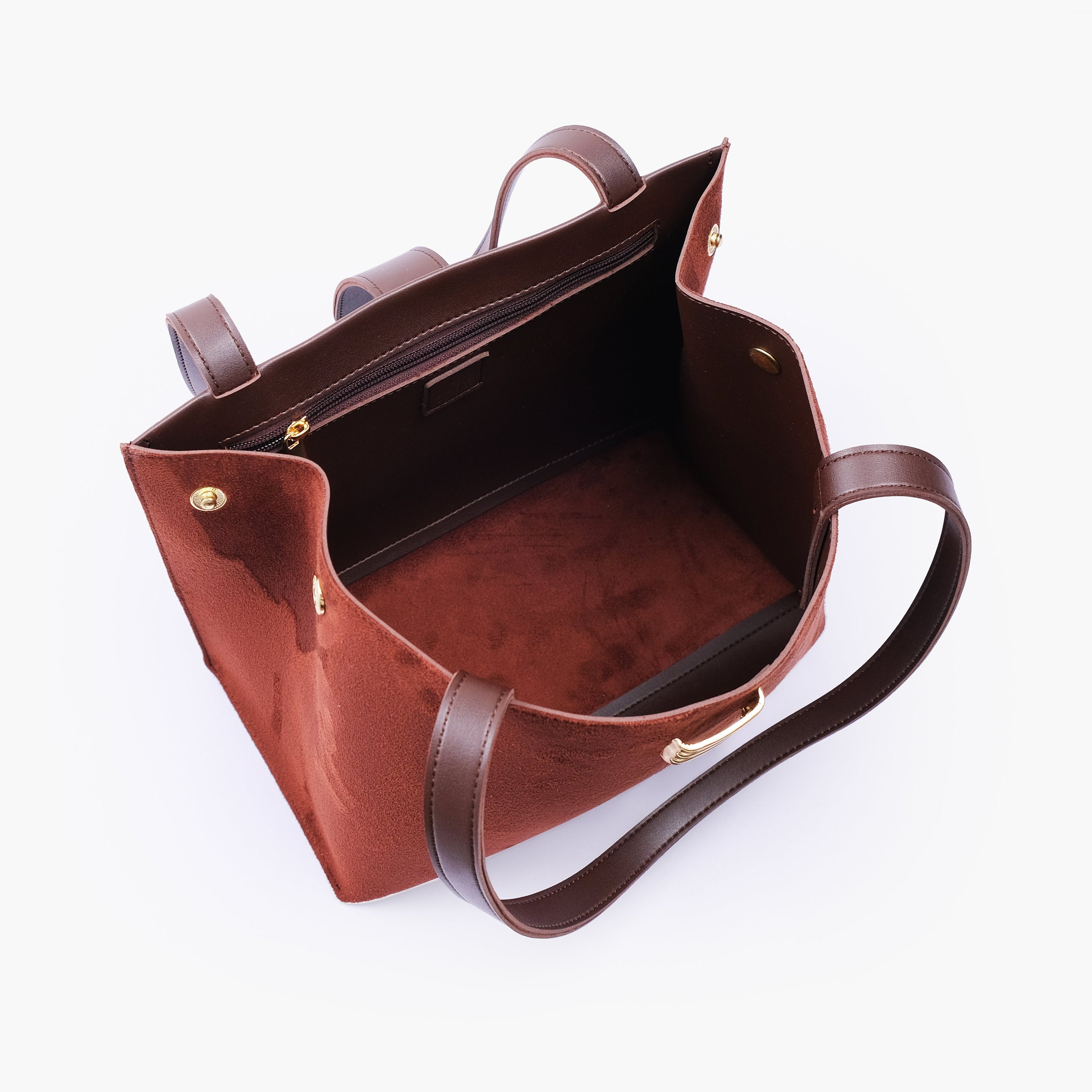 Dark brown suede mini tote bag