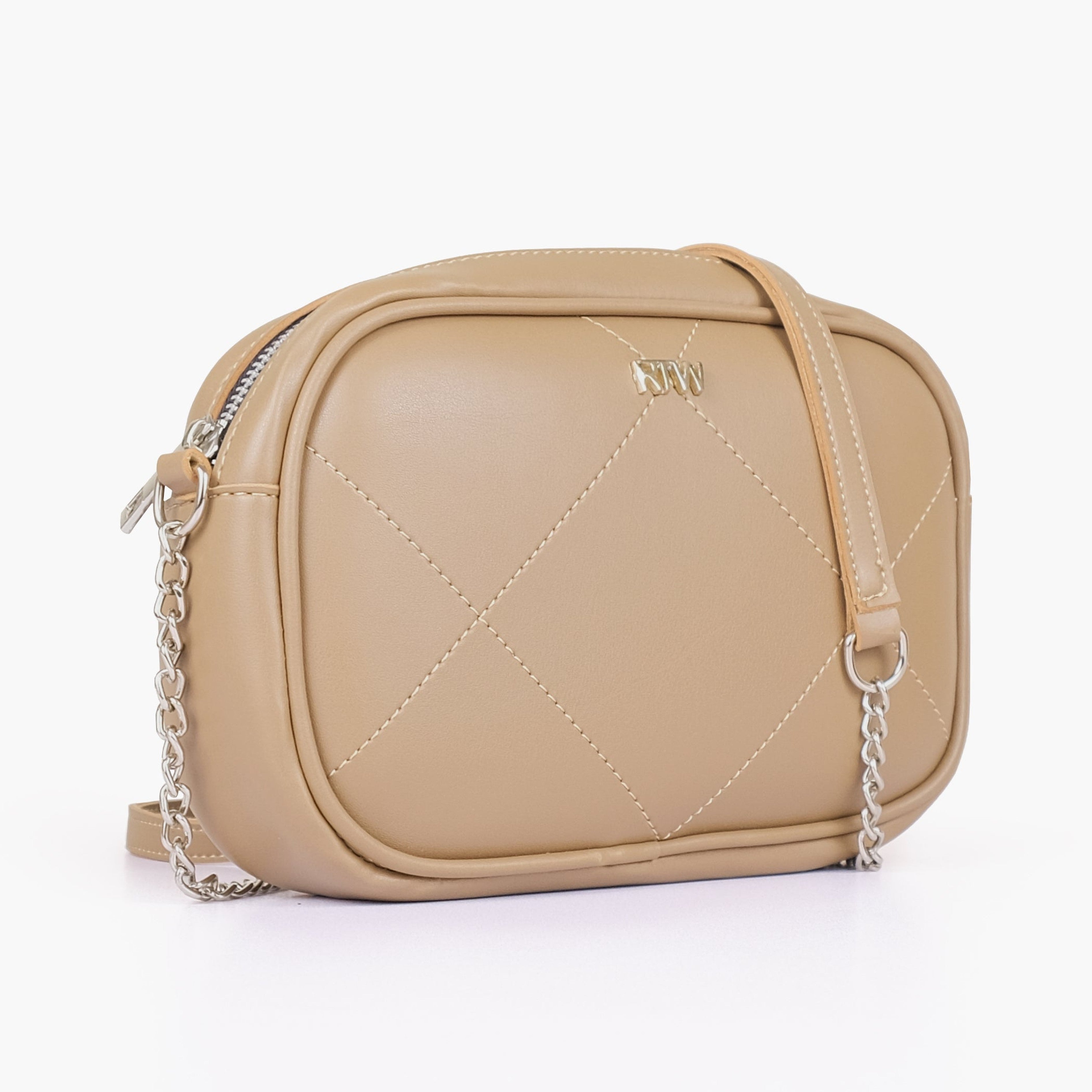 Coffee mini quilted crossbody bag