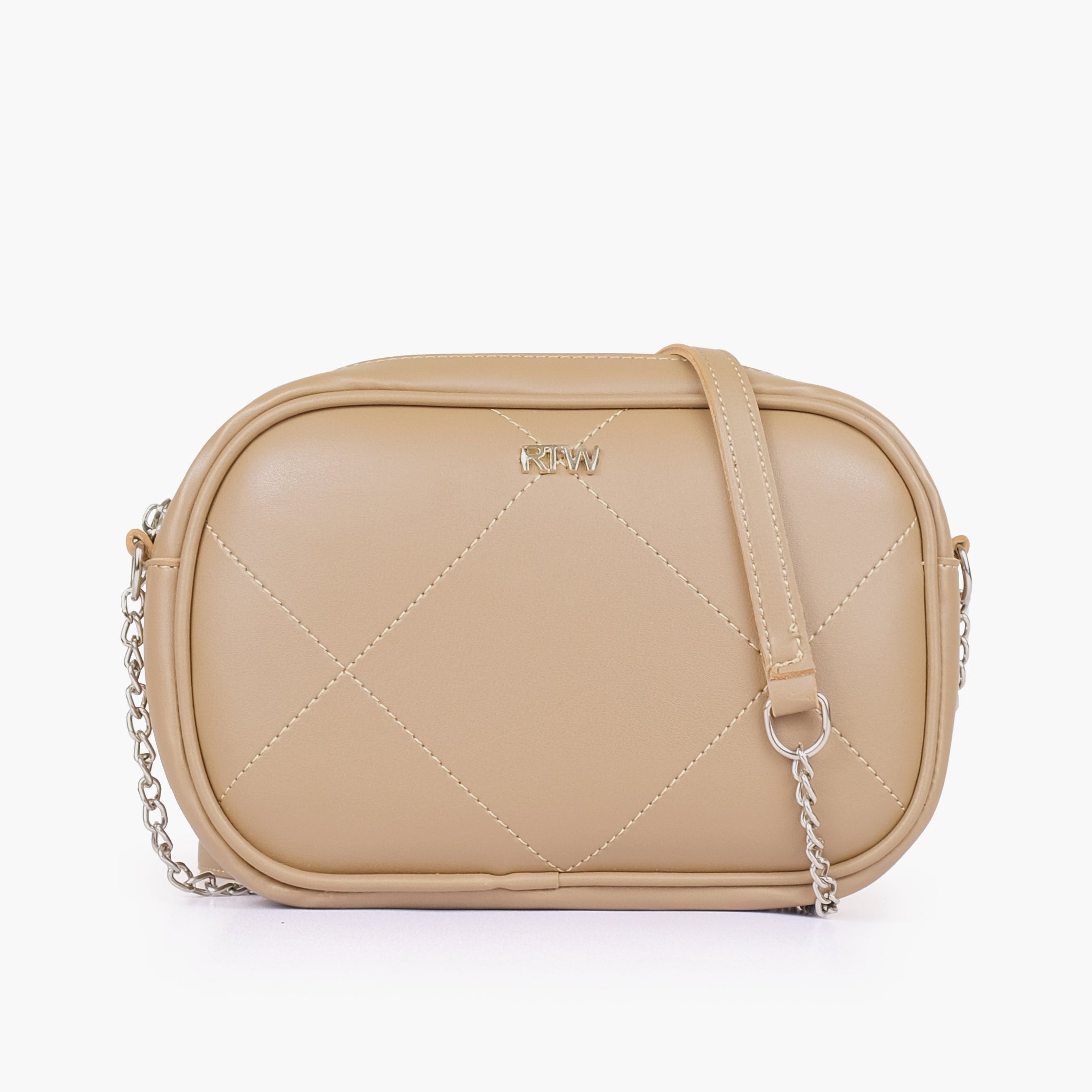 Coffee mini quilted crossbody bag