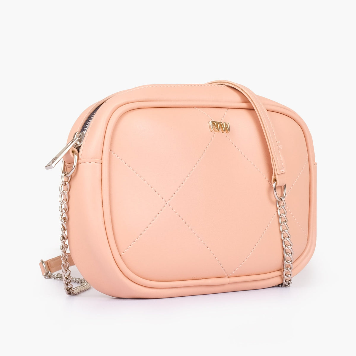 Peach mini quilted crossbody bag