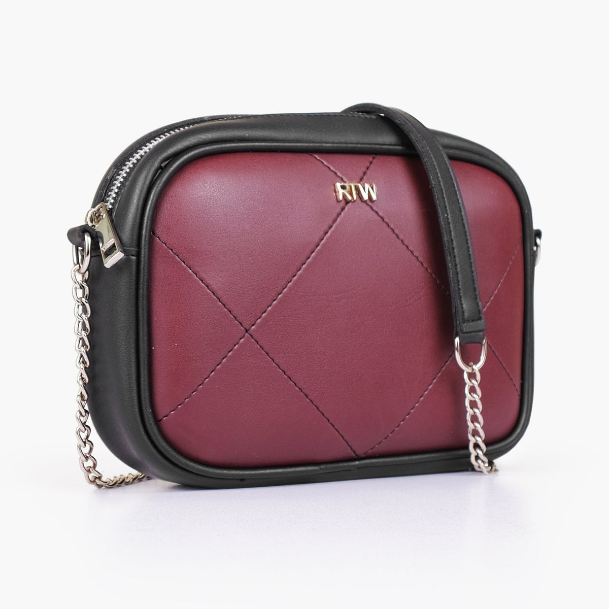 Burgundy and black mini quilted crossbody bag