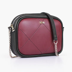 Burgundy and black mini quilted crossbody bag