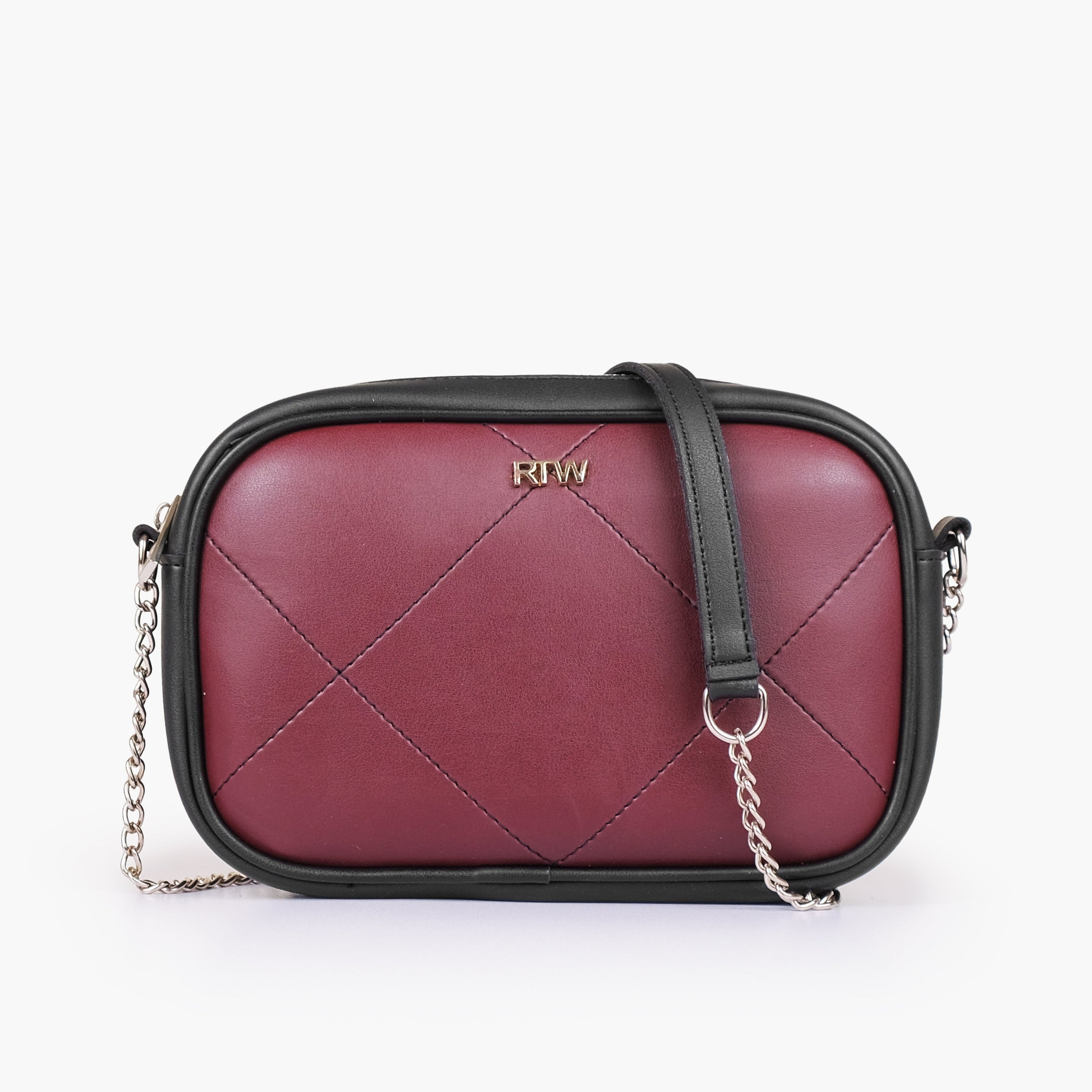 Burgundy and black mini quilted crossbody bag