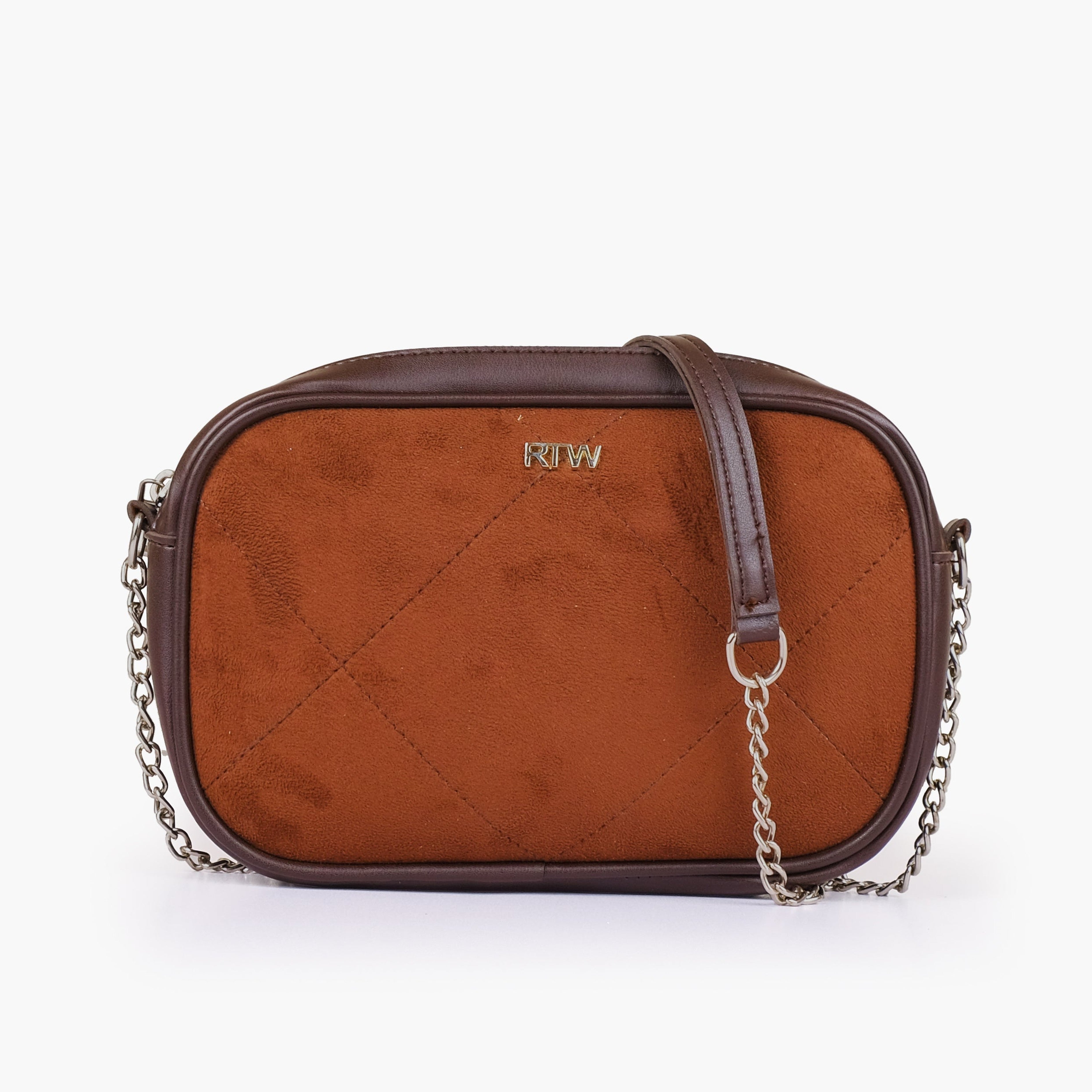 Dark brown suede mini quilted crossbody bag