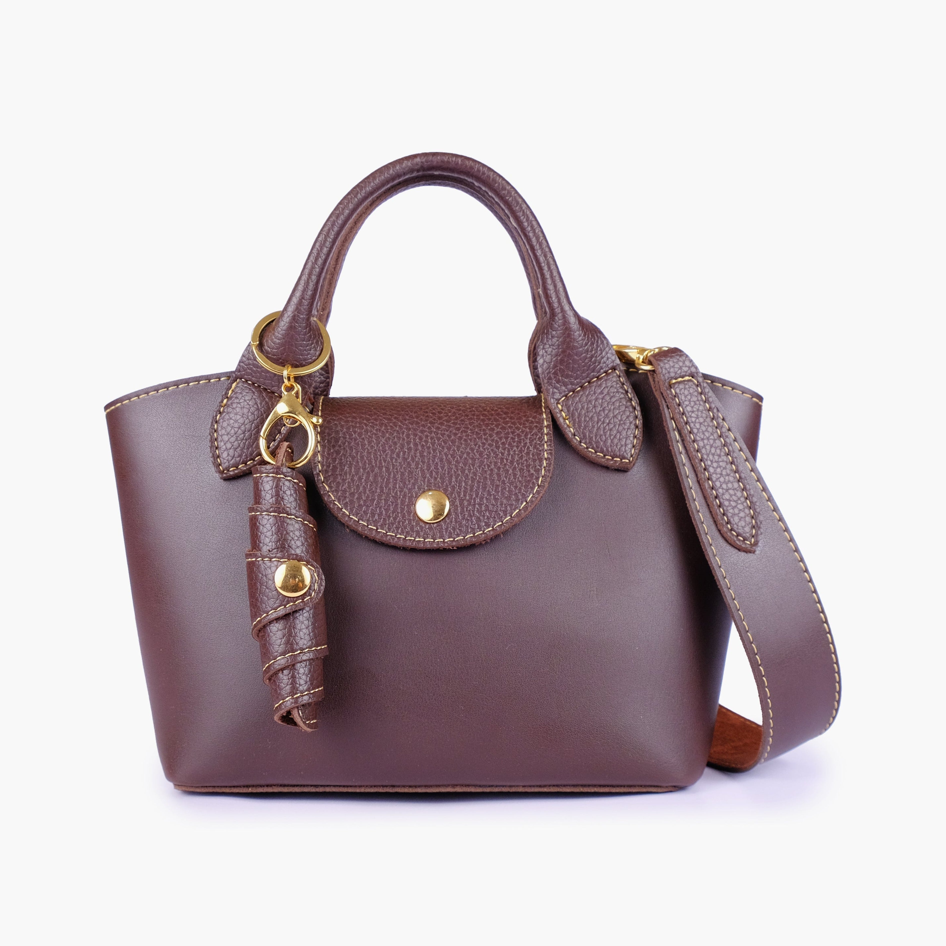 Dark brown mini top-handle tote bag