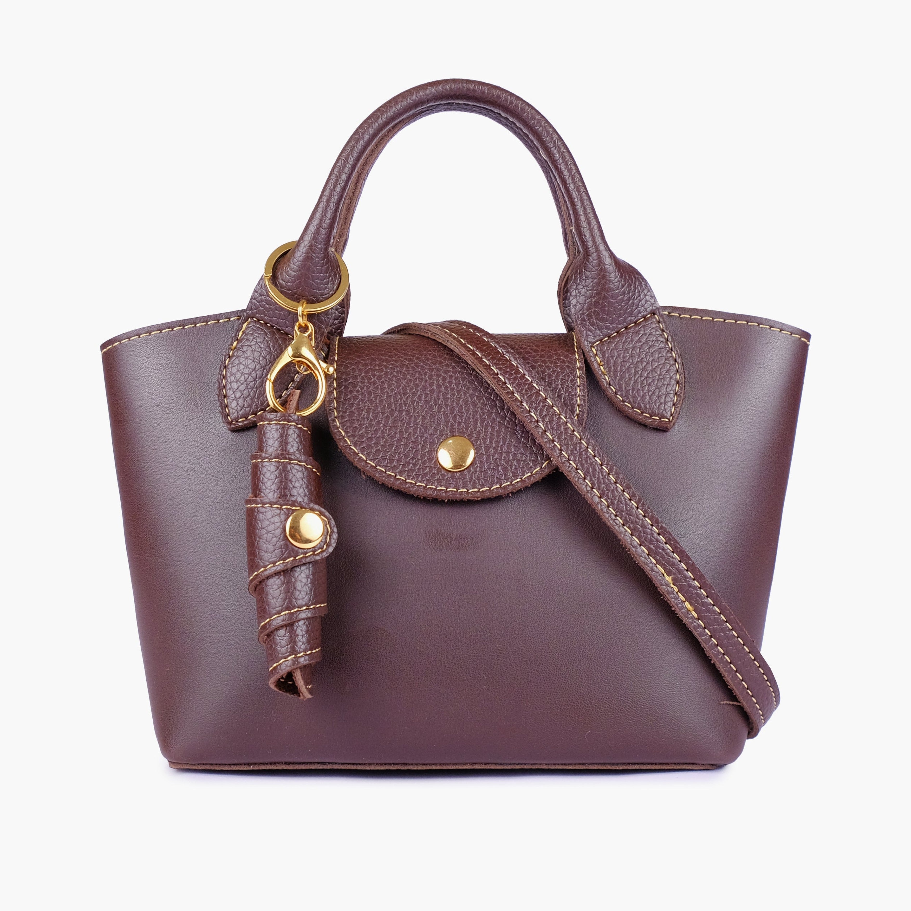 Dark brown mini top-handle tote bag