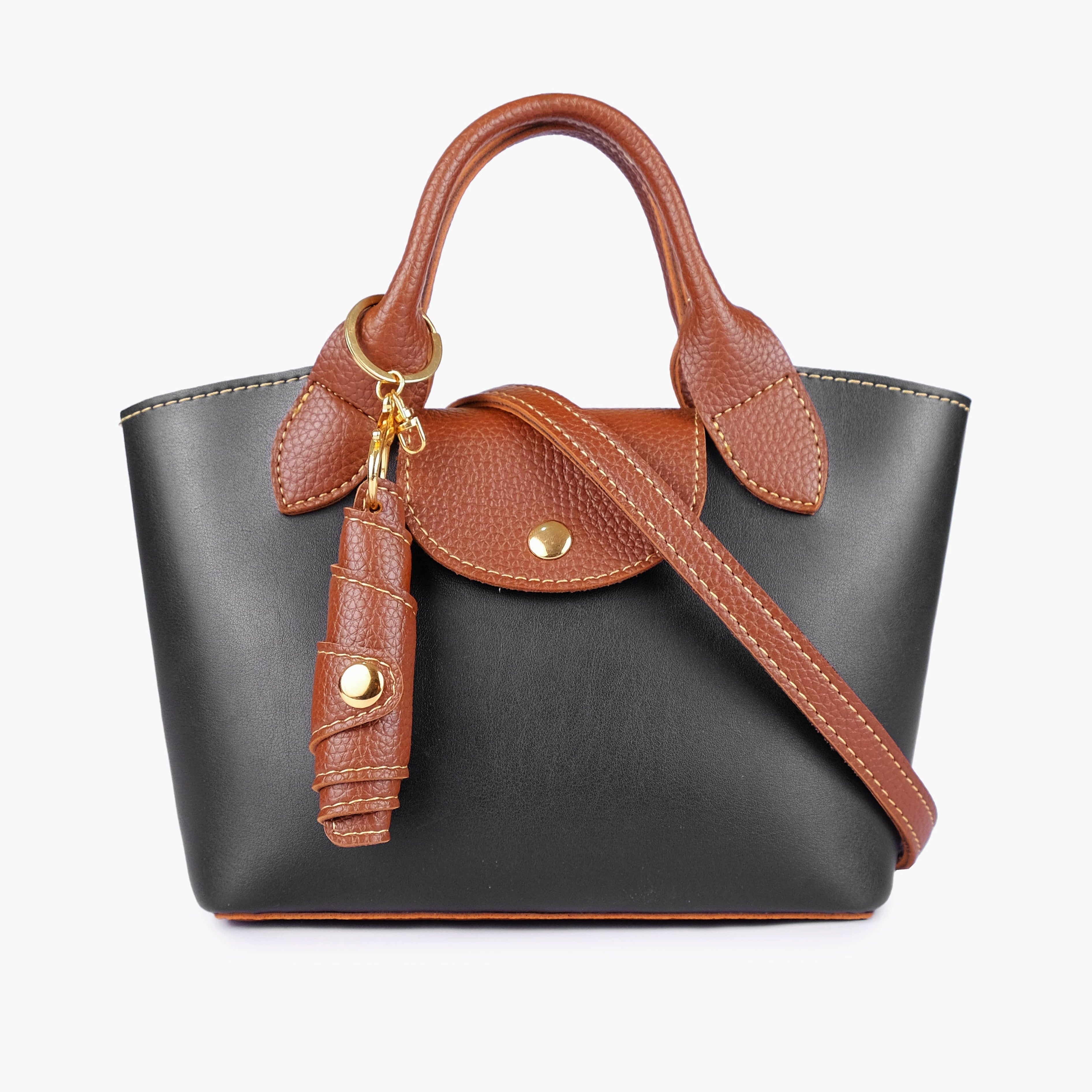 Black and brown mini top-handle tote bag