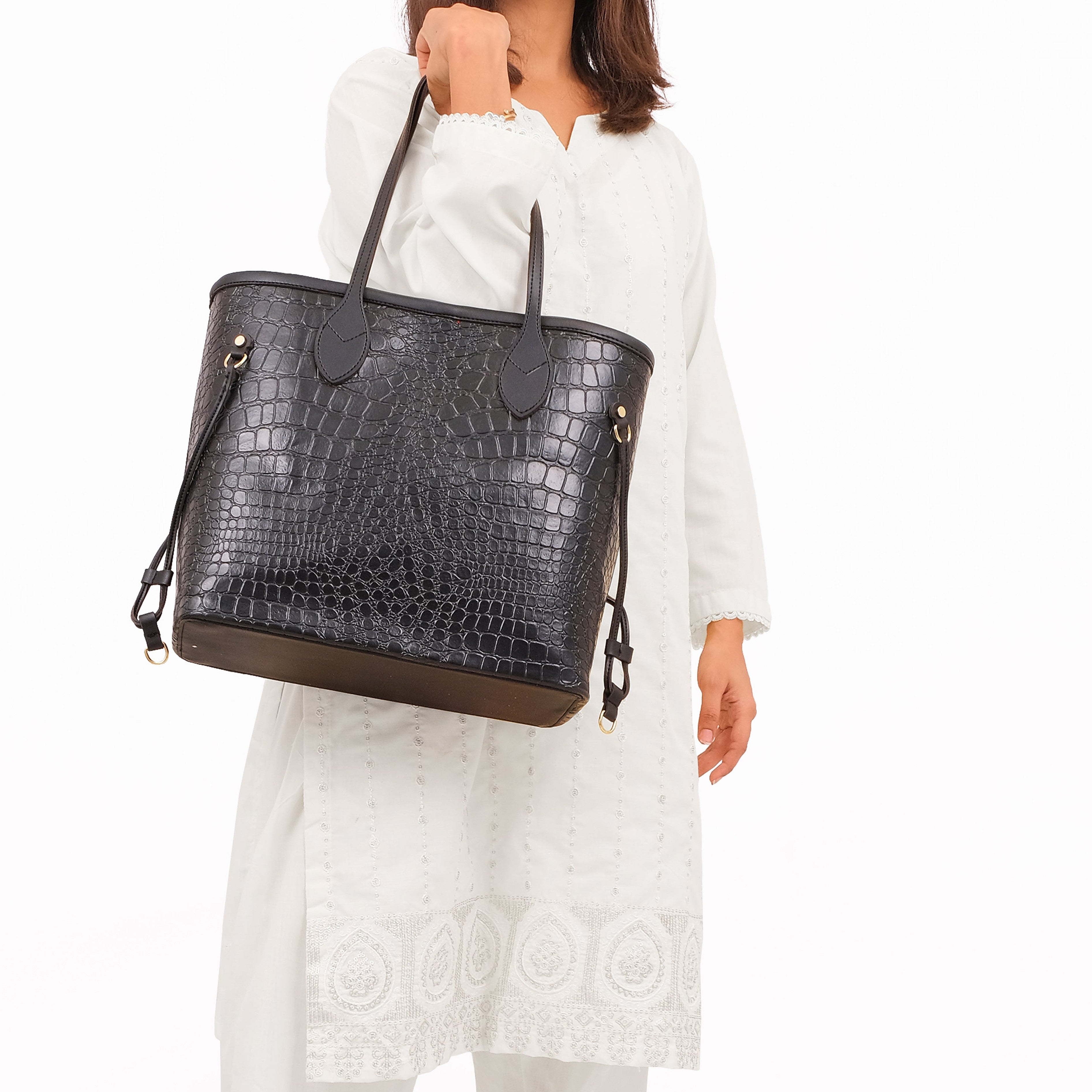 Black crocodile neverfull tote bag