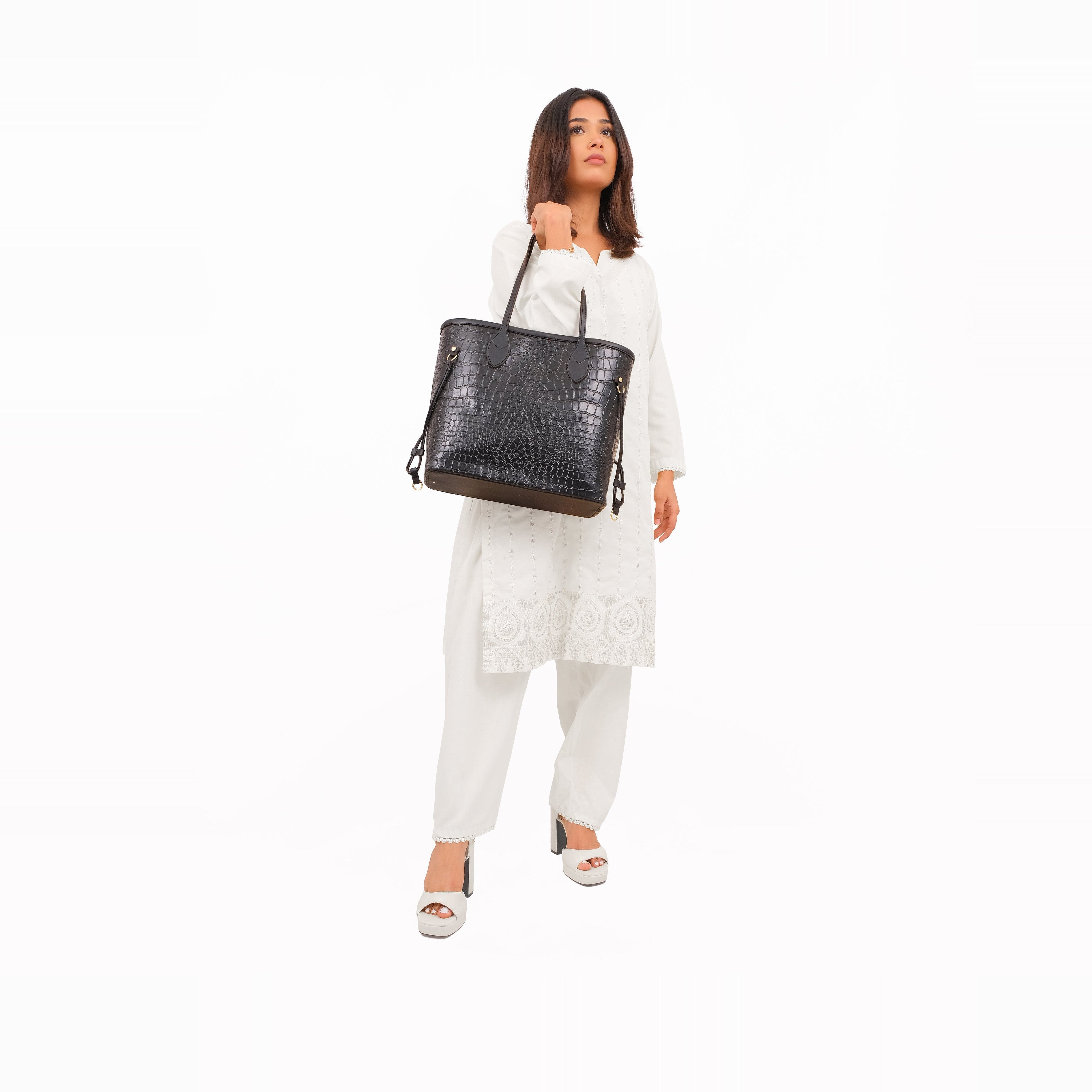 Black crocodile neverfull tote bag