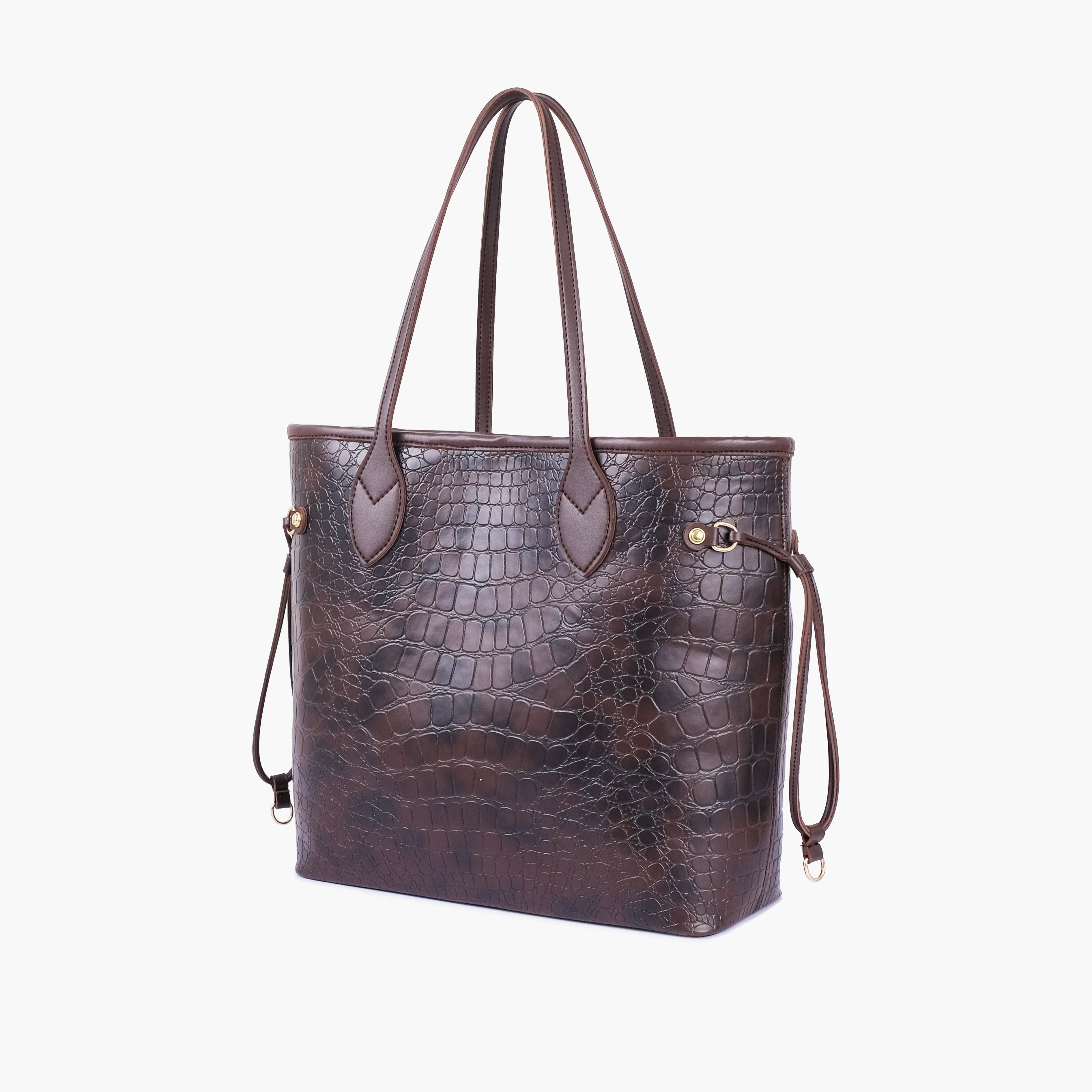 Dark brown crocodile neverfull tote bag