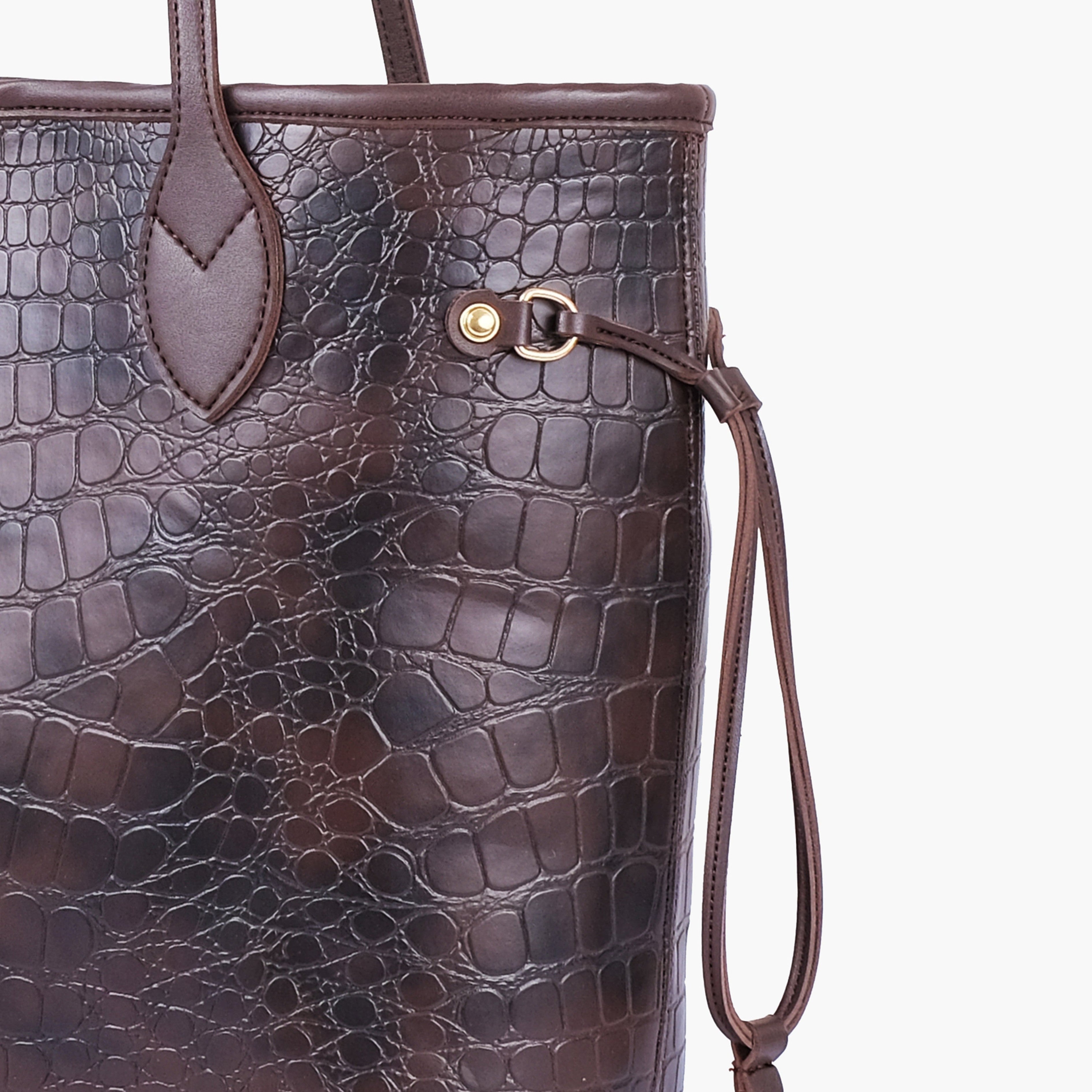 Dark brown crocodile neverfull tote bag