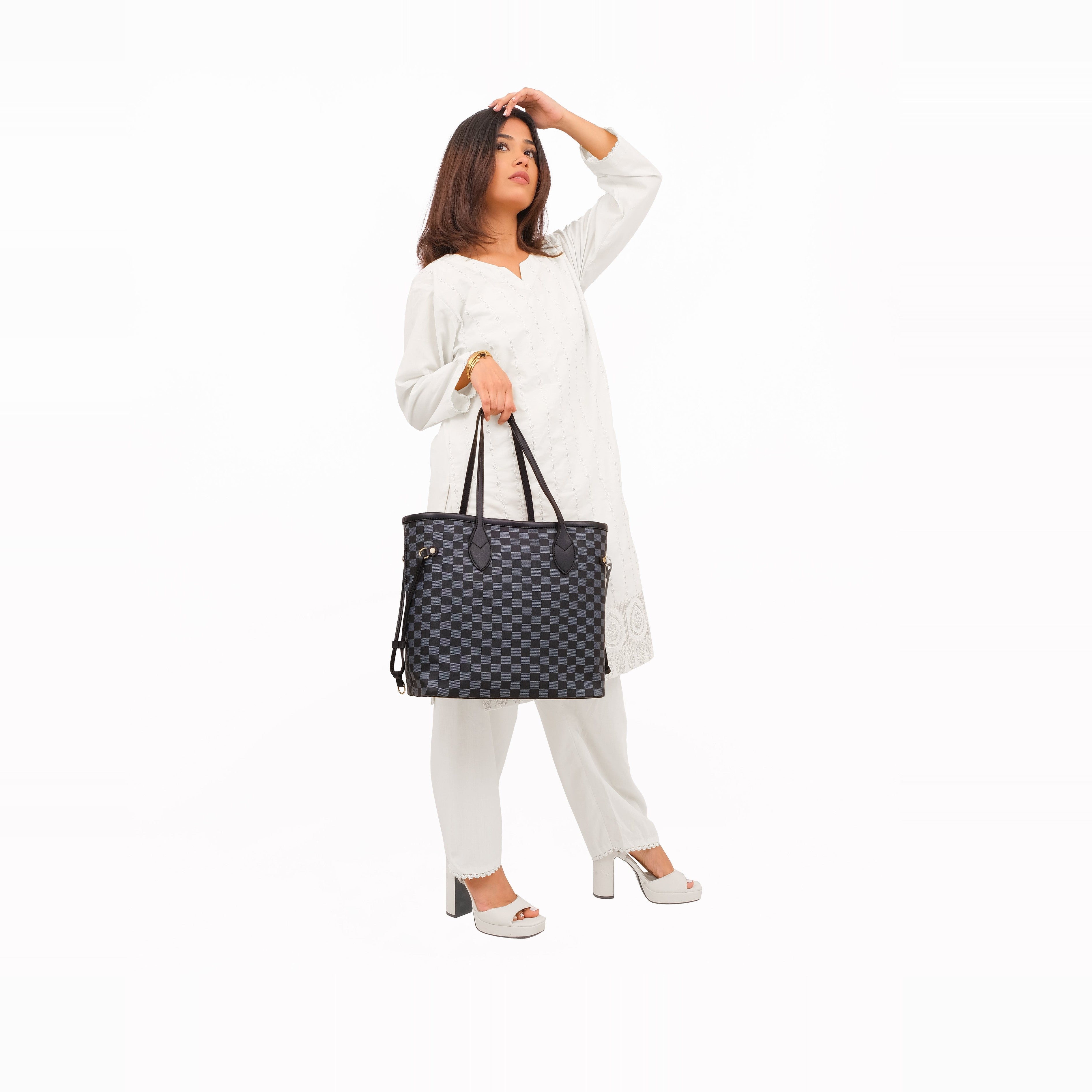 Black checkered neverfull tote bag