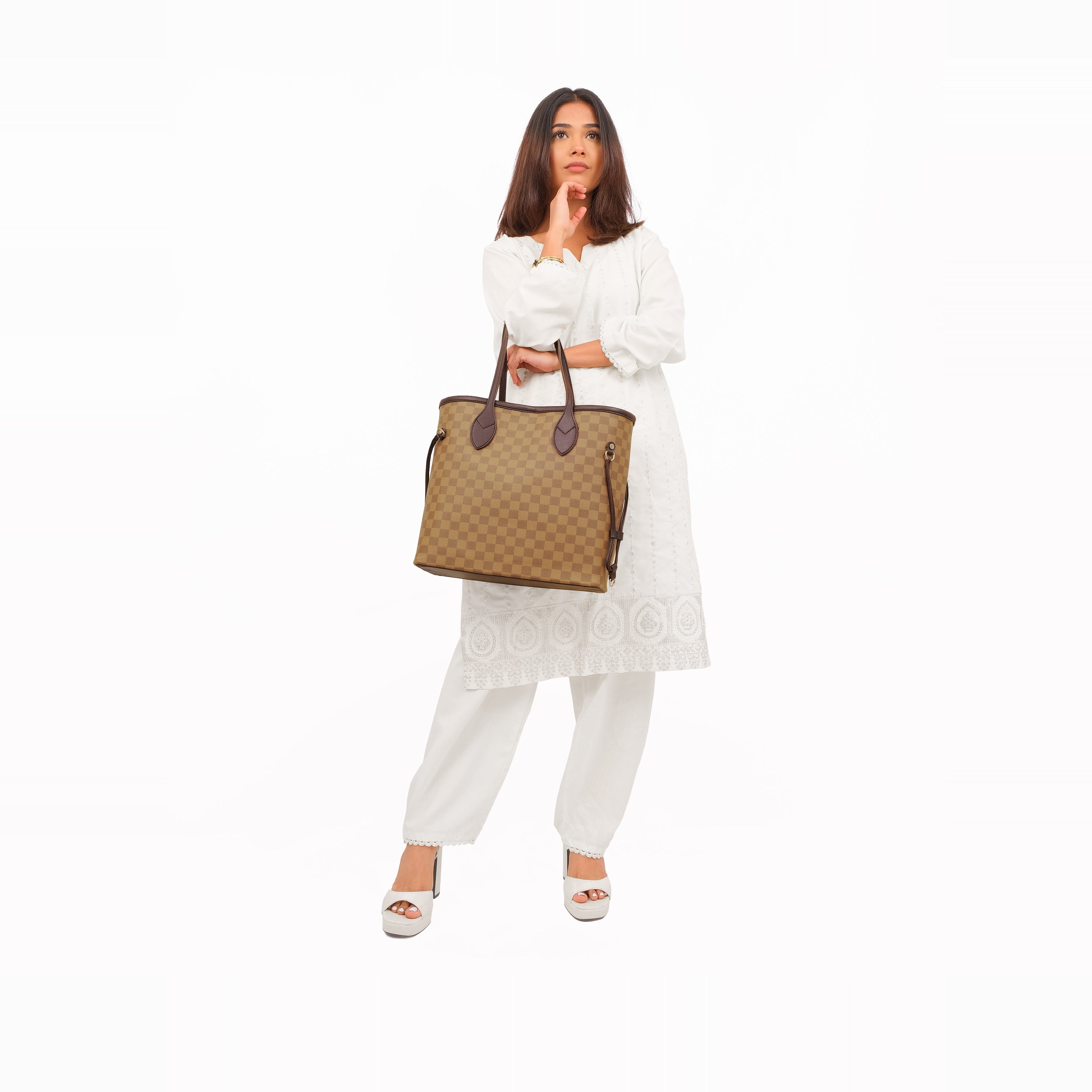 Brown checkered neverfull tote bag