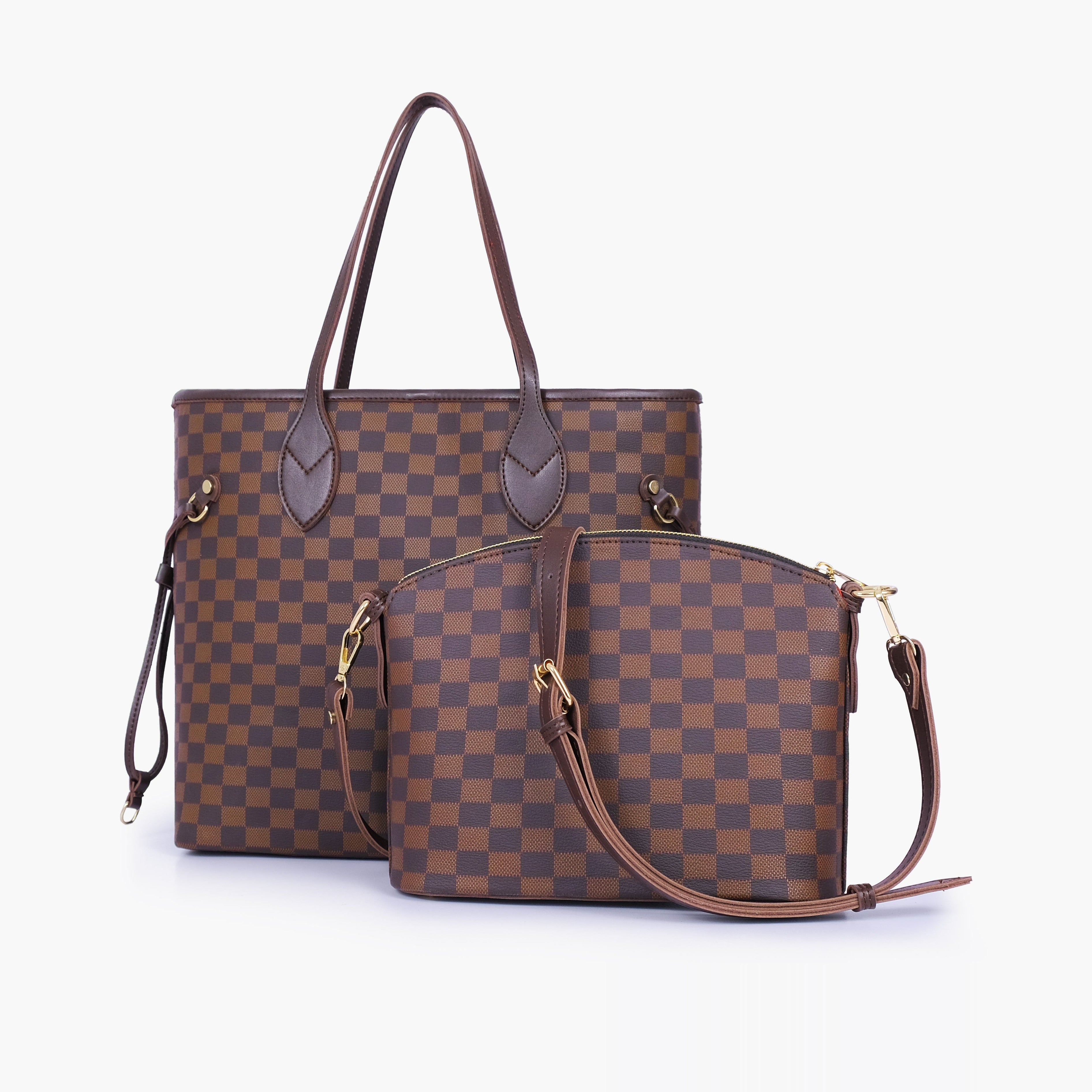Dark brown checkered neverfull two piece set