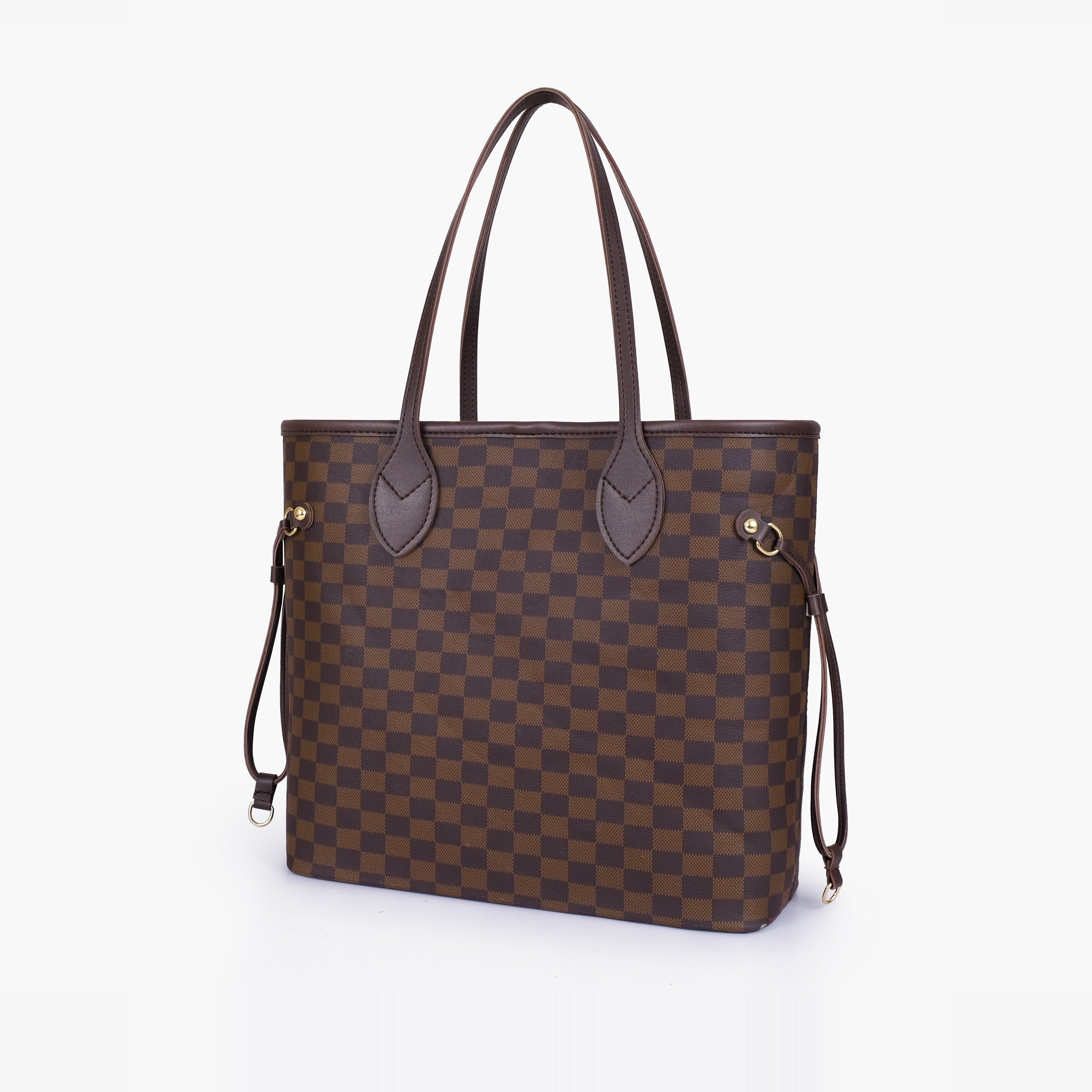 Dark brown checkered neverfull two piece set