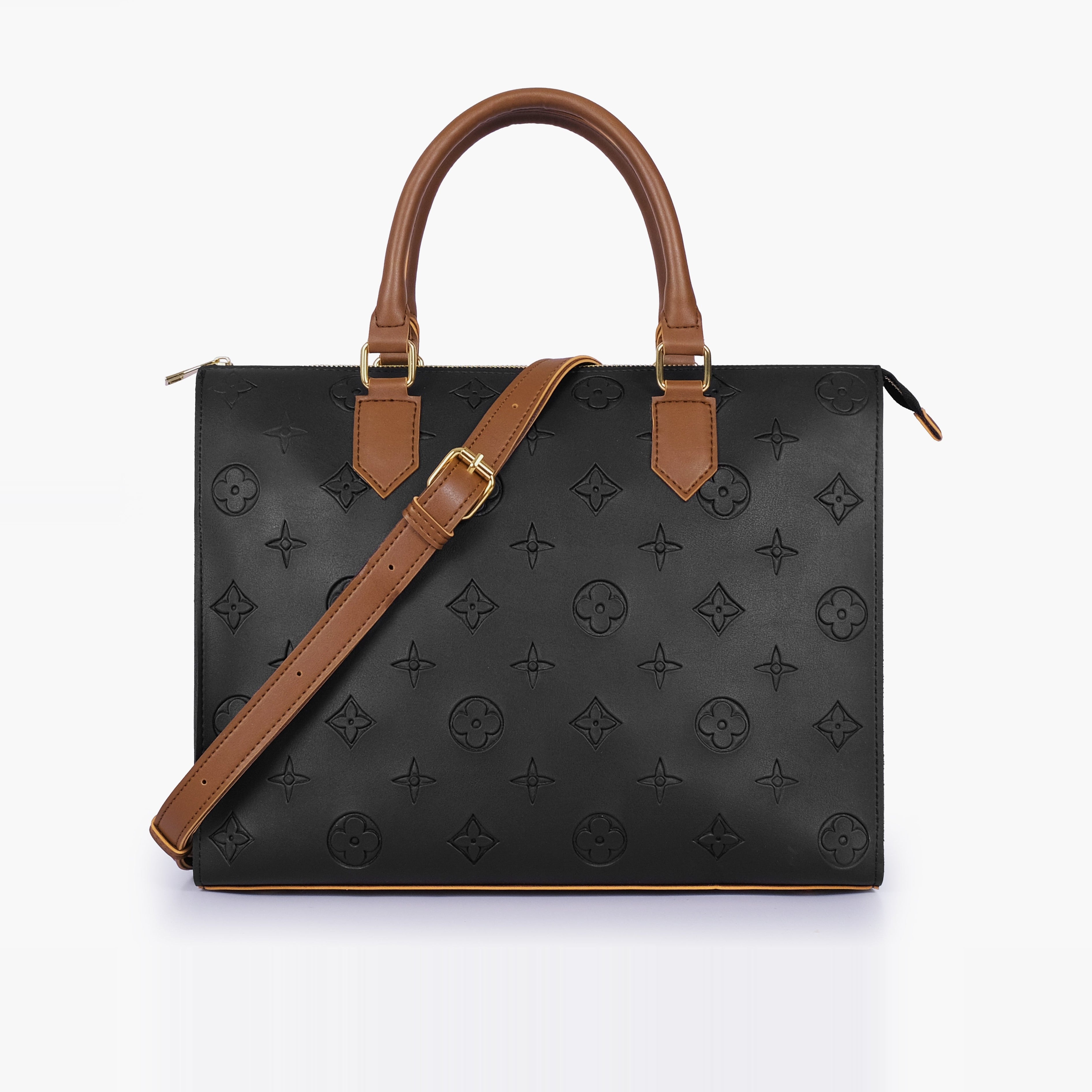 Black and brown on-the-go handbag