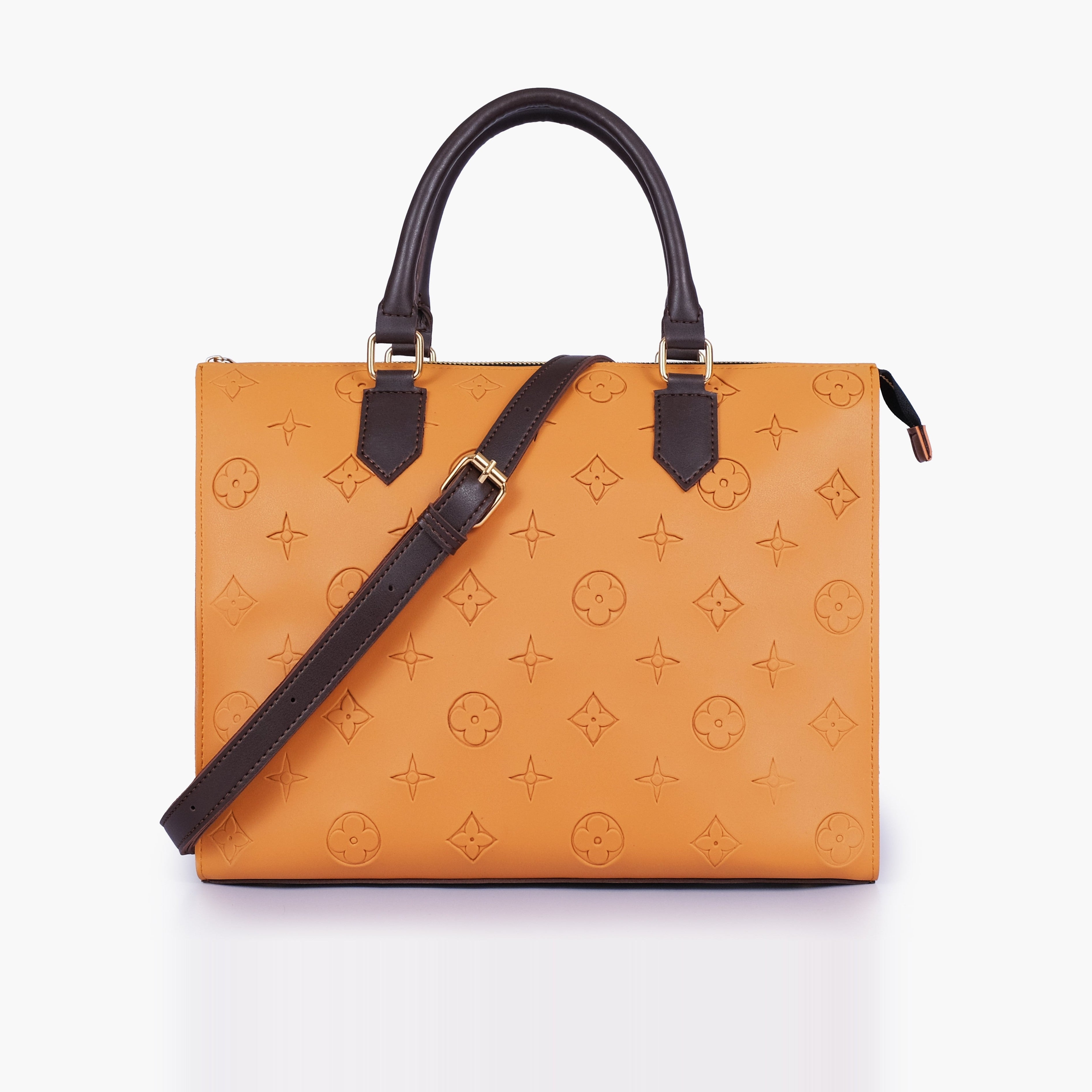 Mustard and dark brown on-the-go handbag