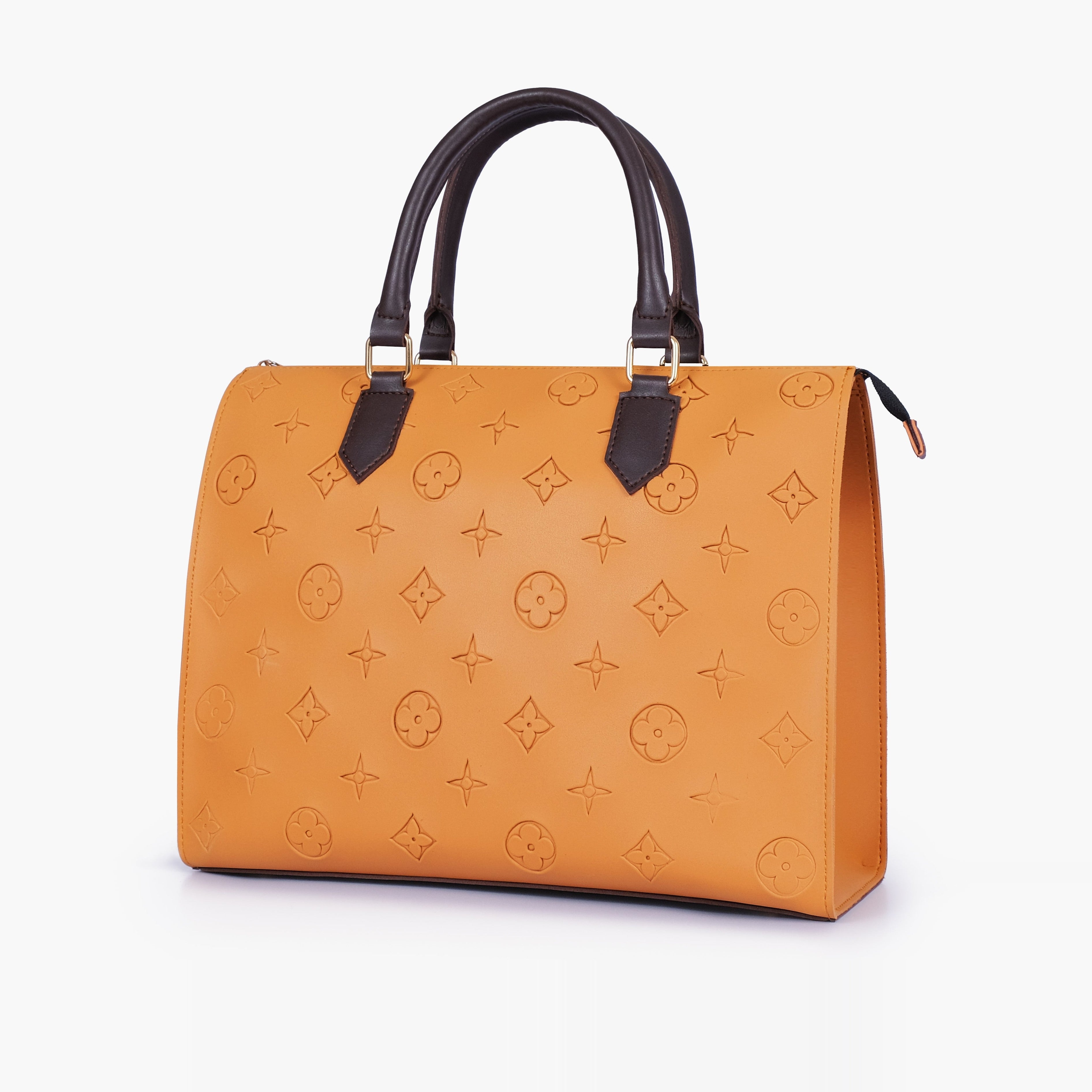 Mustard and dark brown on-the-go handbag