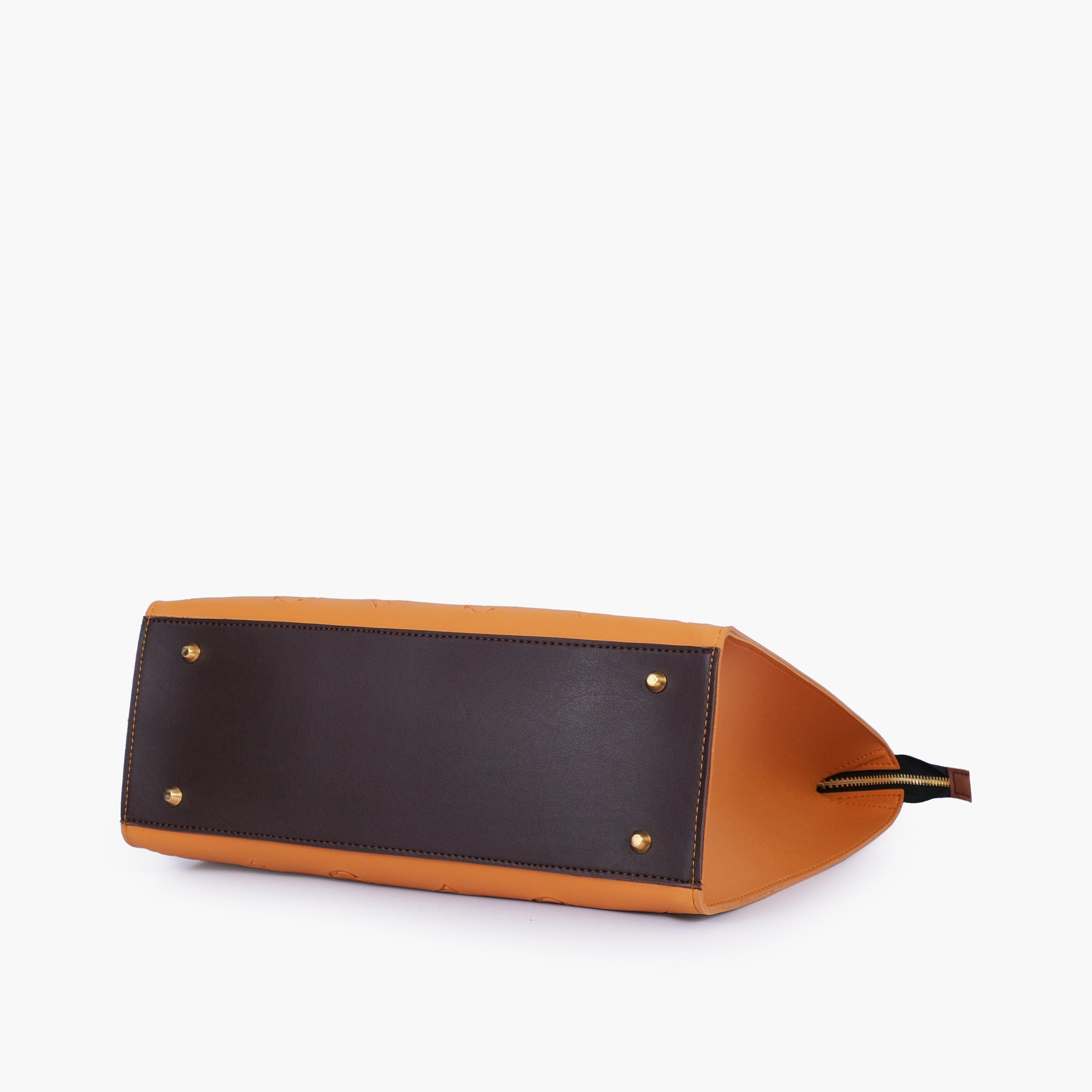 Mustard and dark brown on-the-go handbag