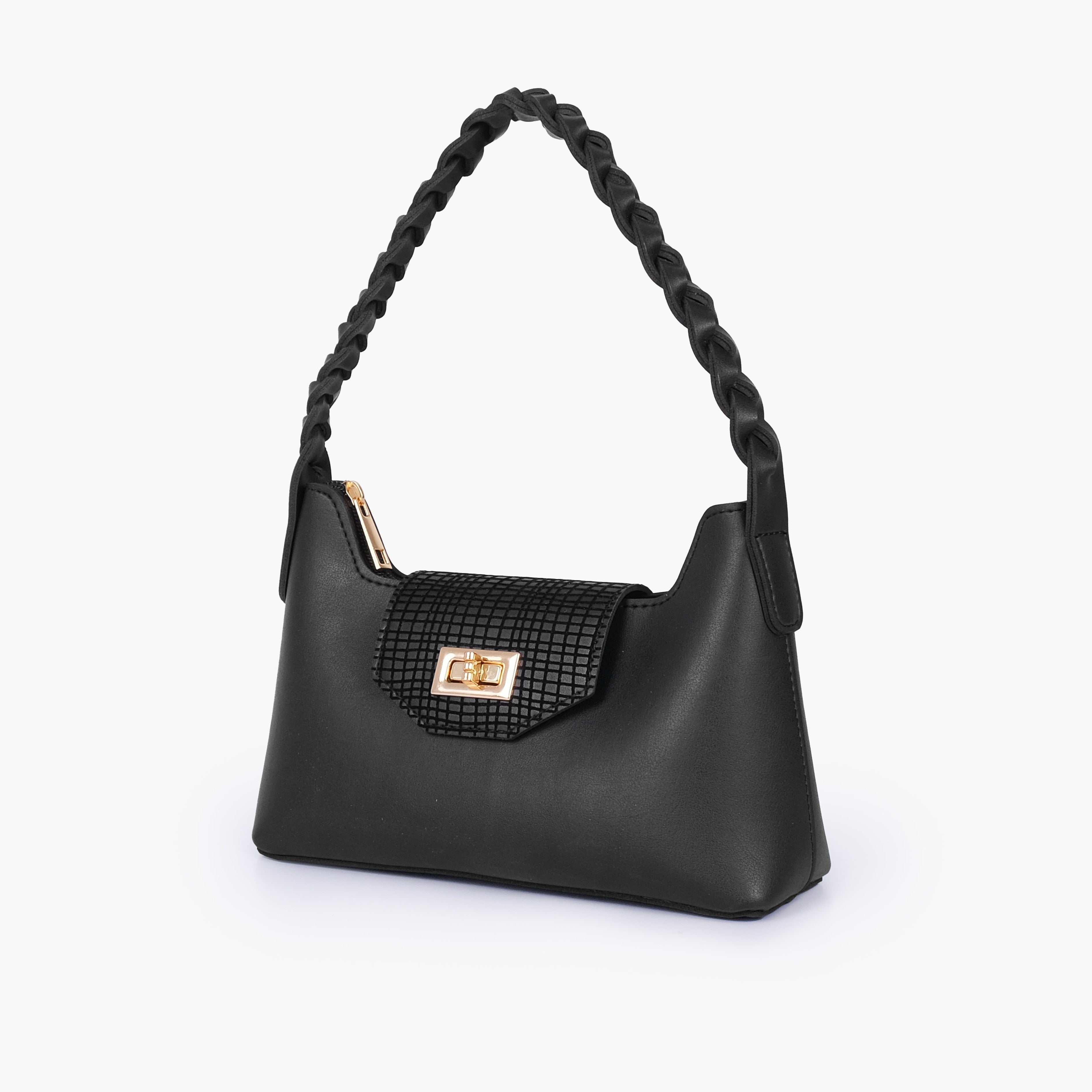 Black purse with braided strap
