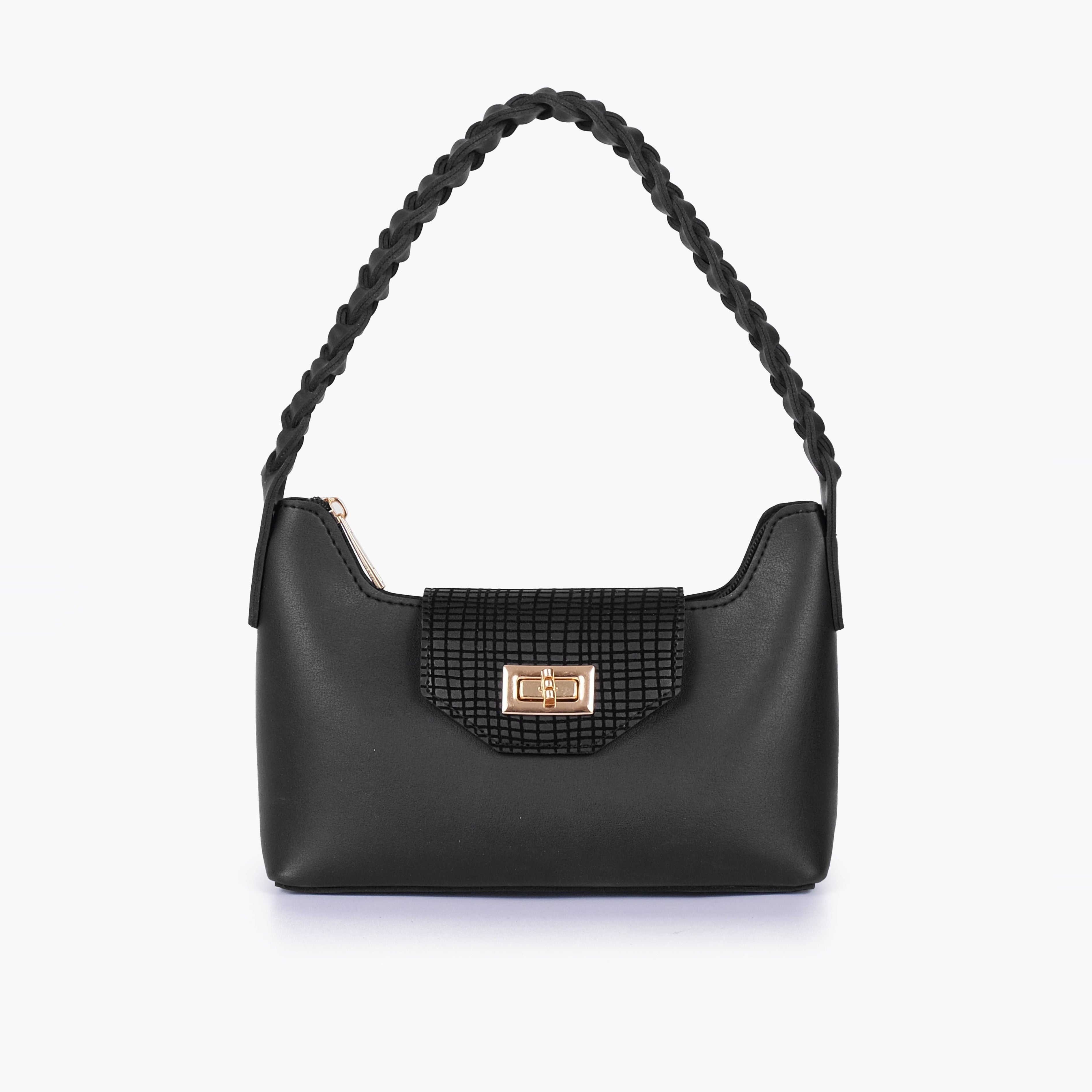 Black purse with braided strap