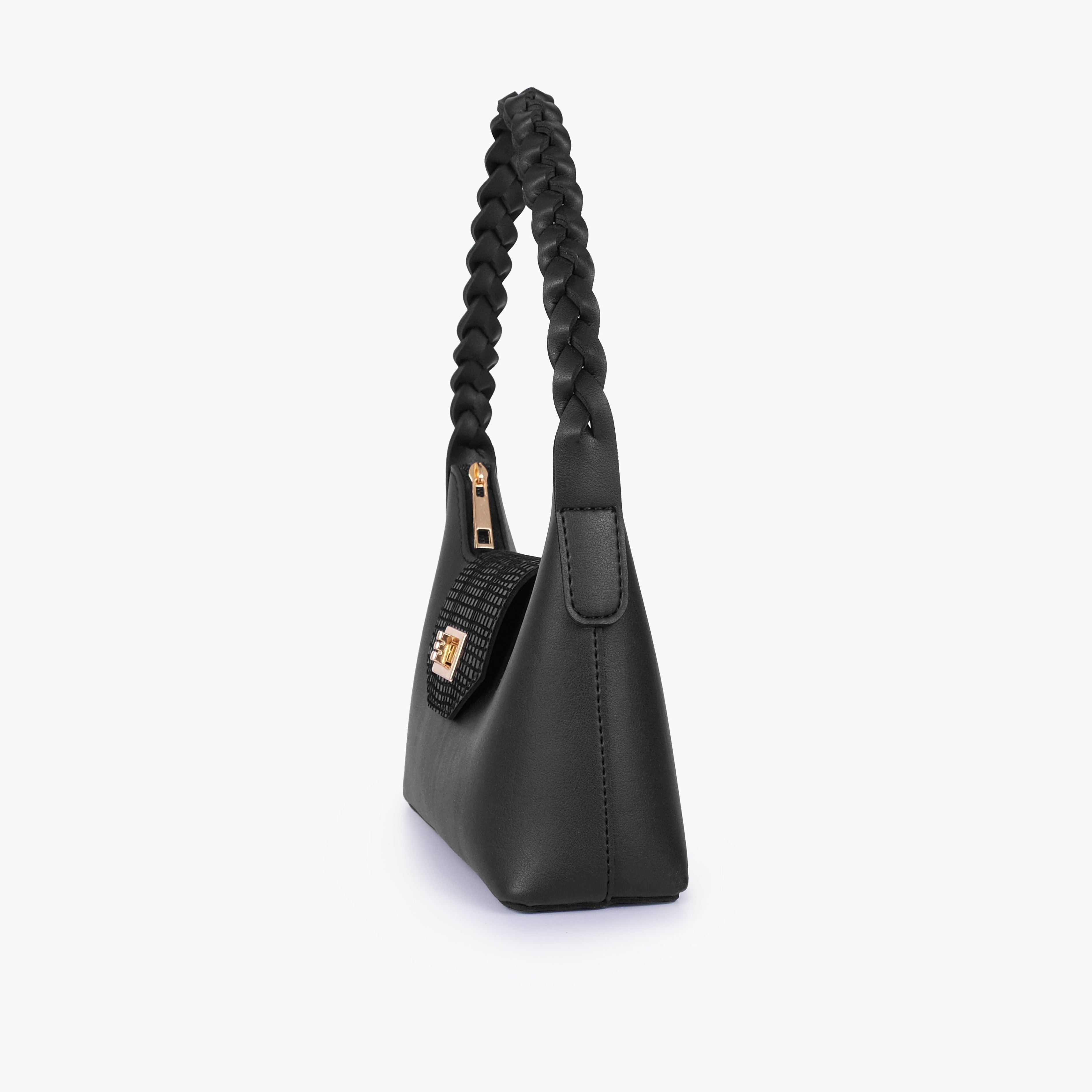 Black purse with braided strap