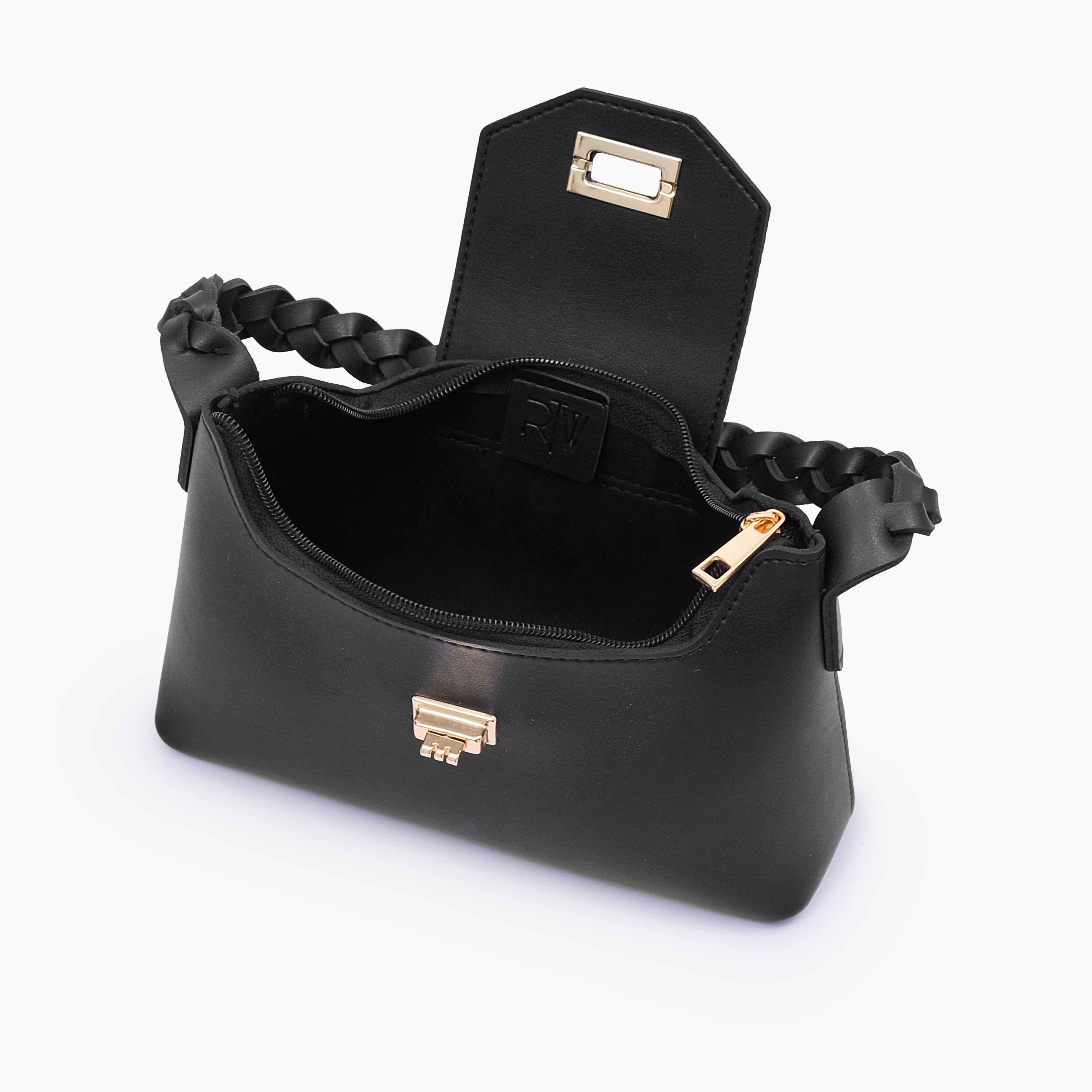 Black purse with braided strap