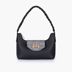 Black and white purse with braided strap