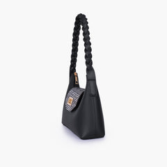 Black and white purse with braided strap
