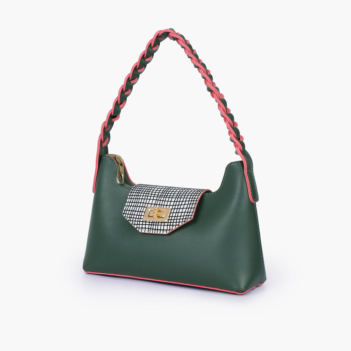 Army green purse with braided strap