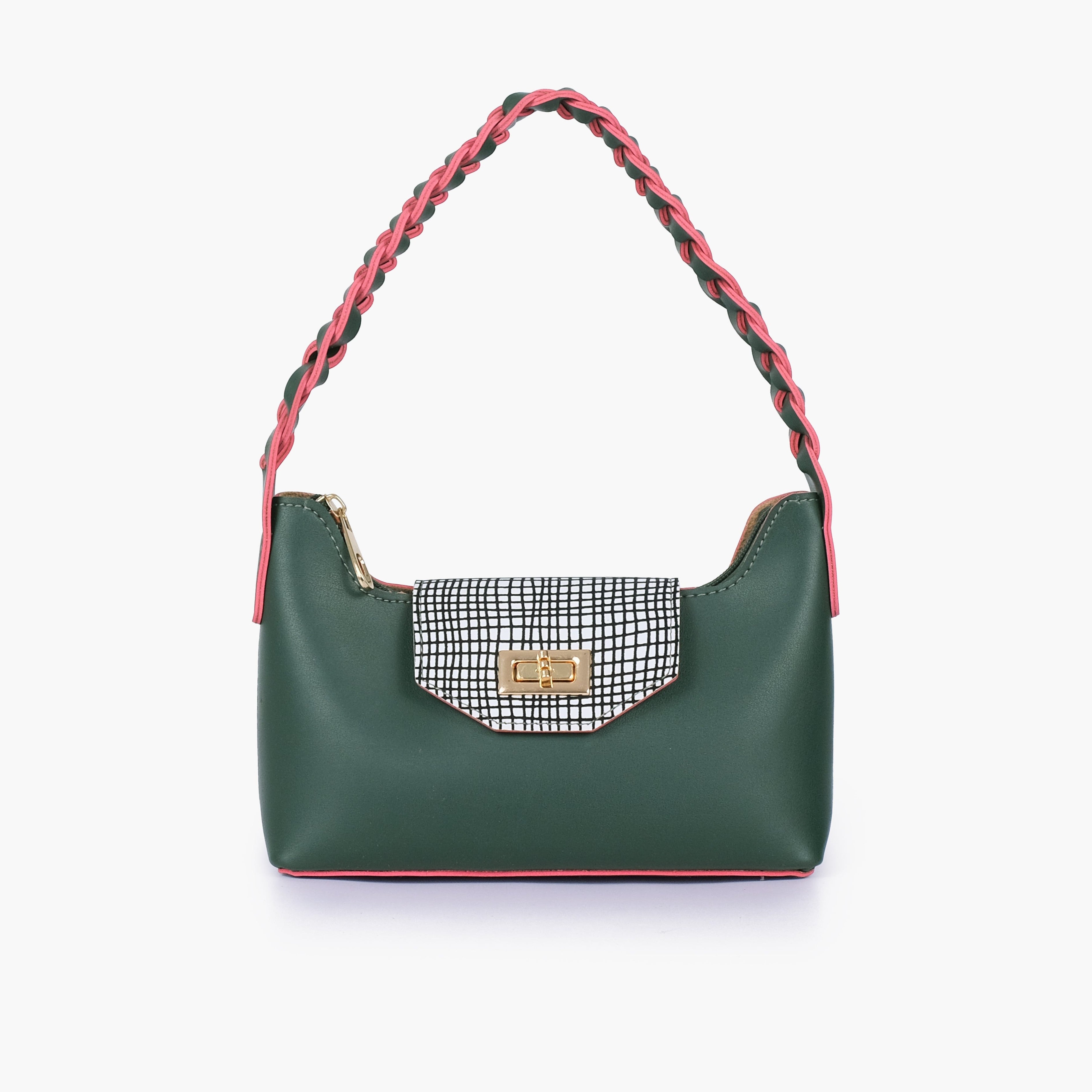 Army green purse with braided strap