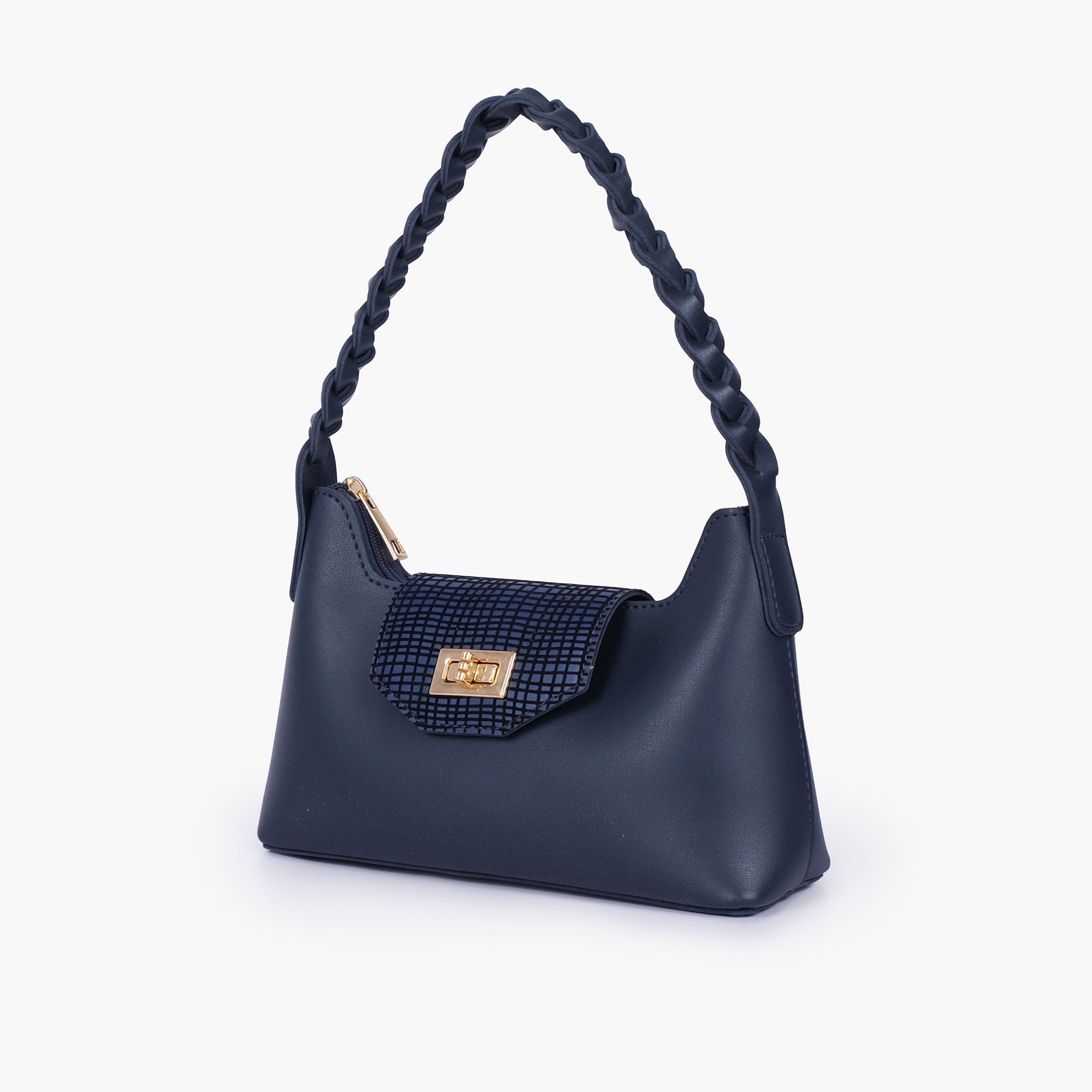 Blue purse with braided strap