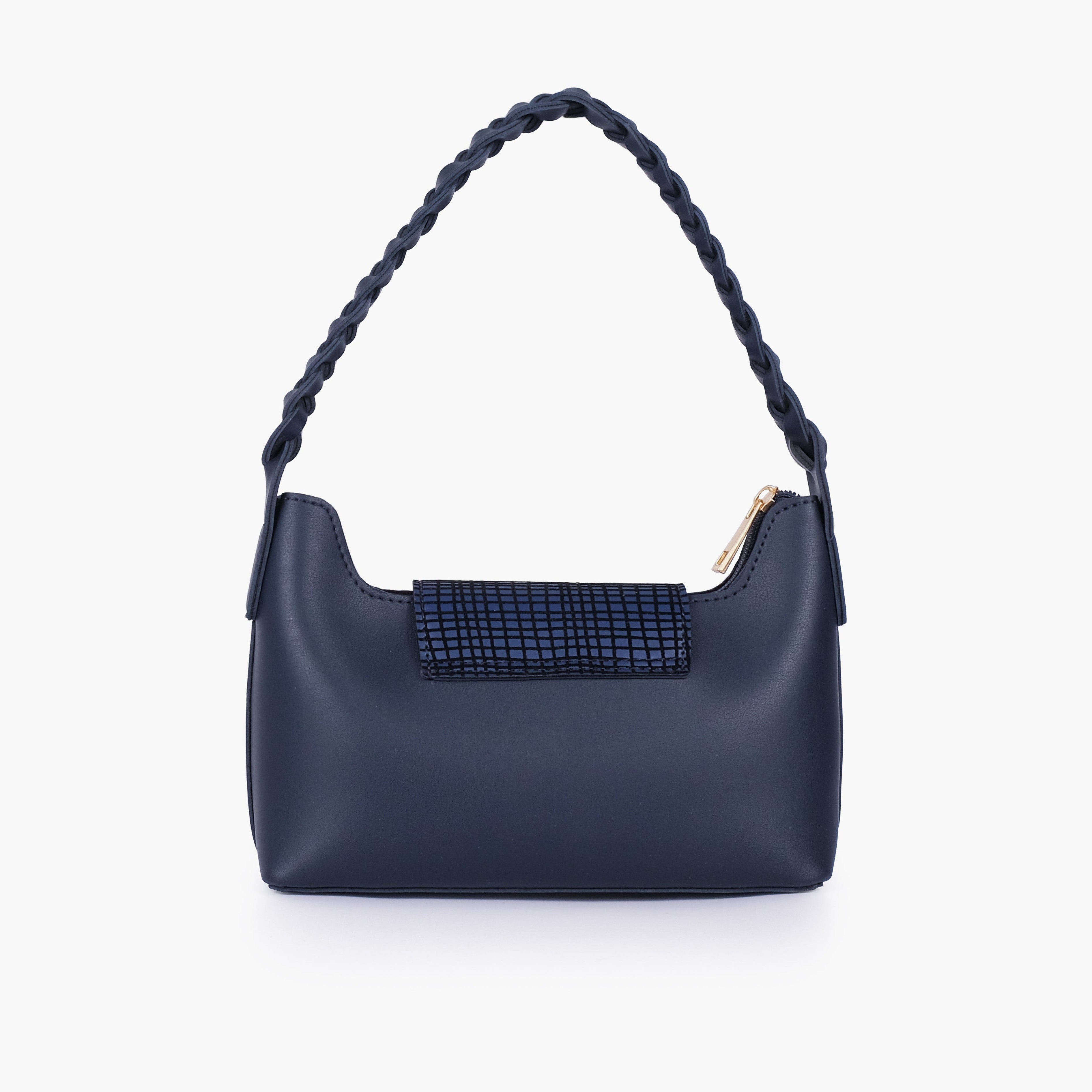 Blue purse with braided strap