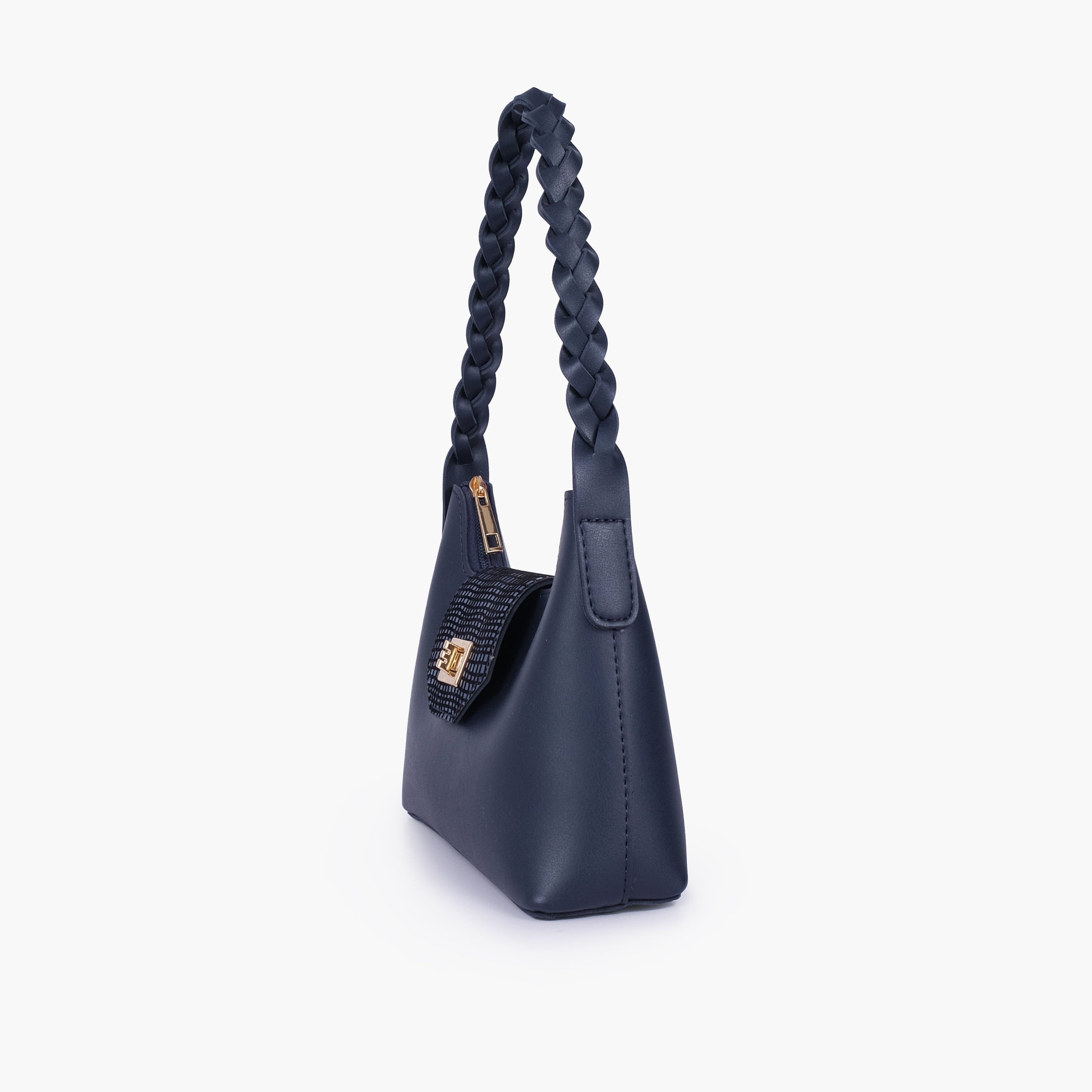 Blue purse with braided strap