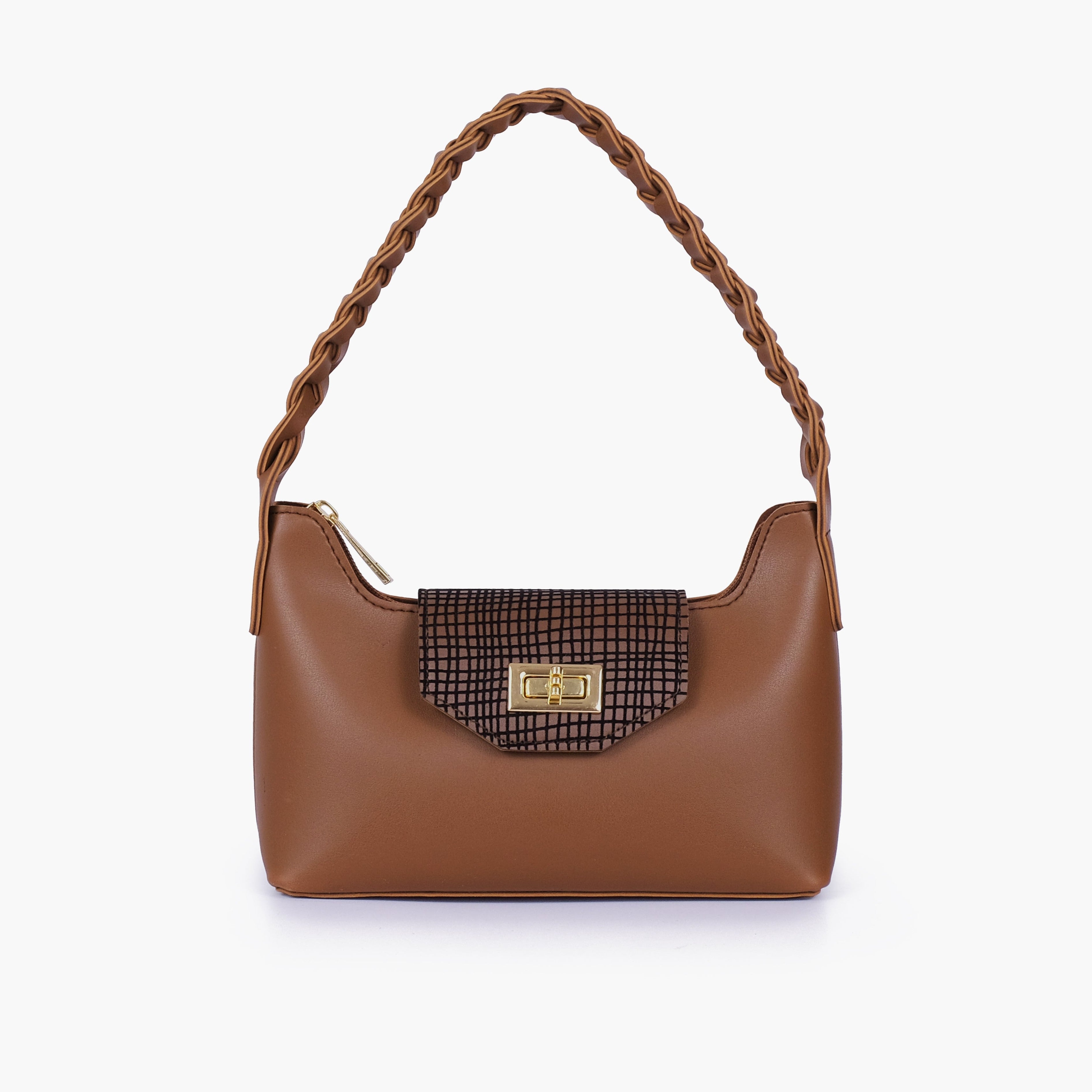Brown purse with braided strap