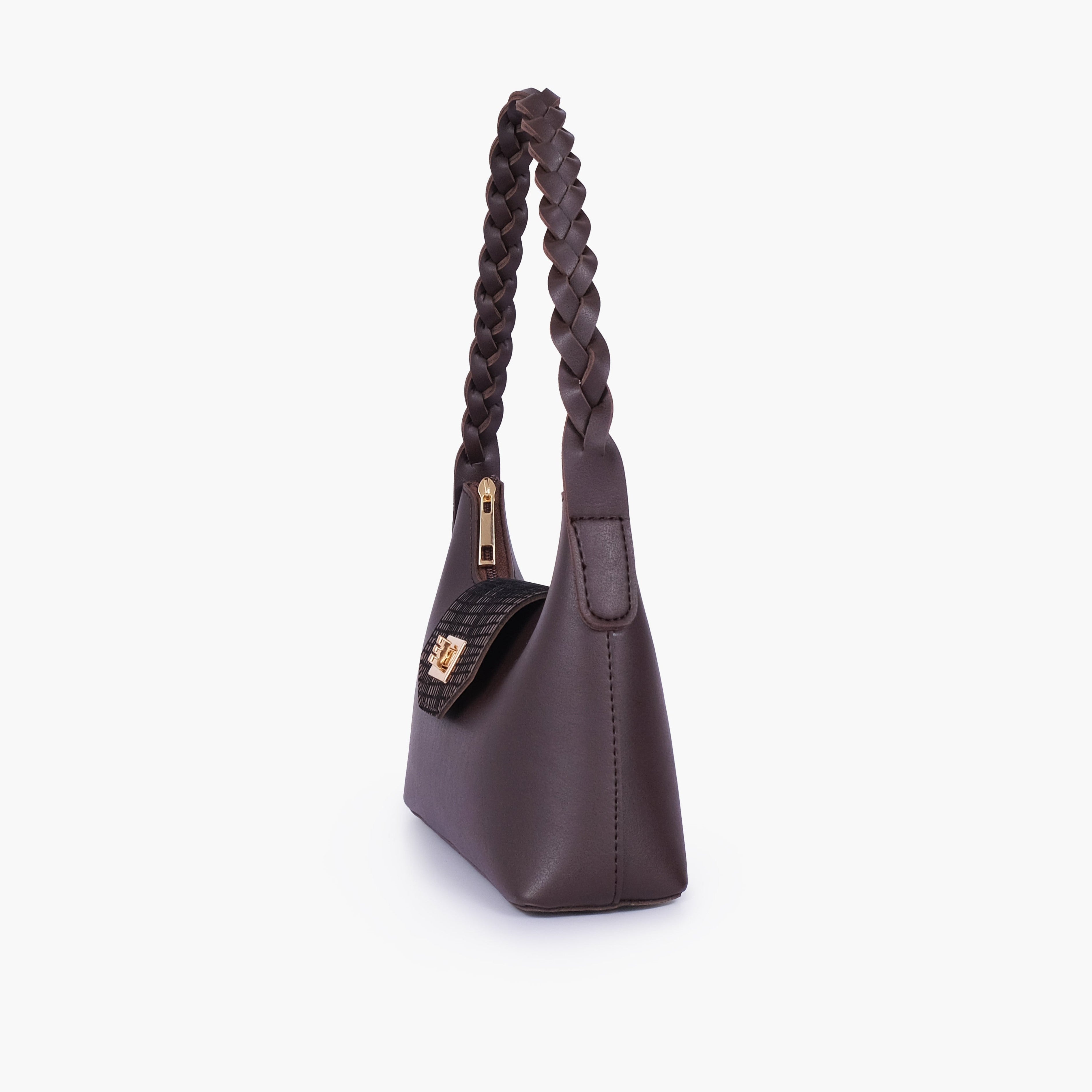 Dark brown purse with braided strap
