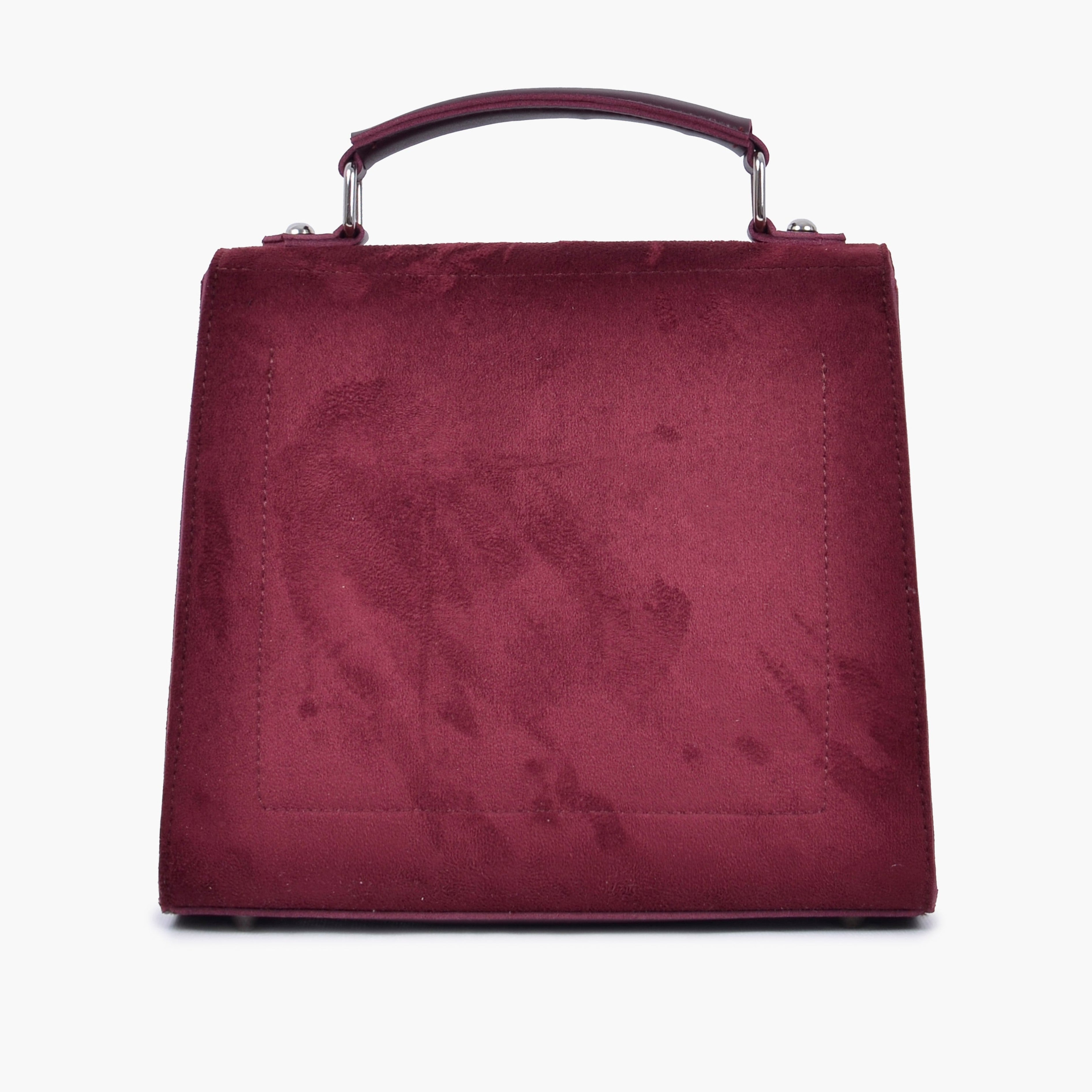Burgundy suede push-lock messenger bag