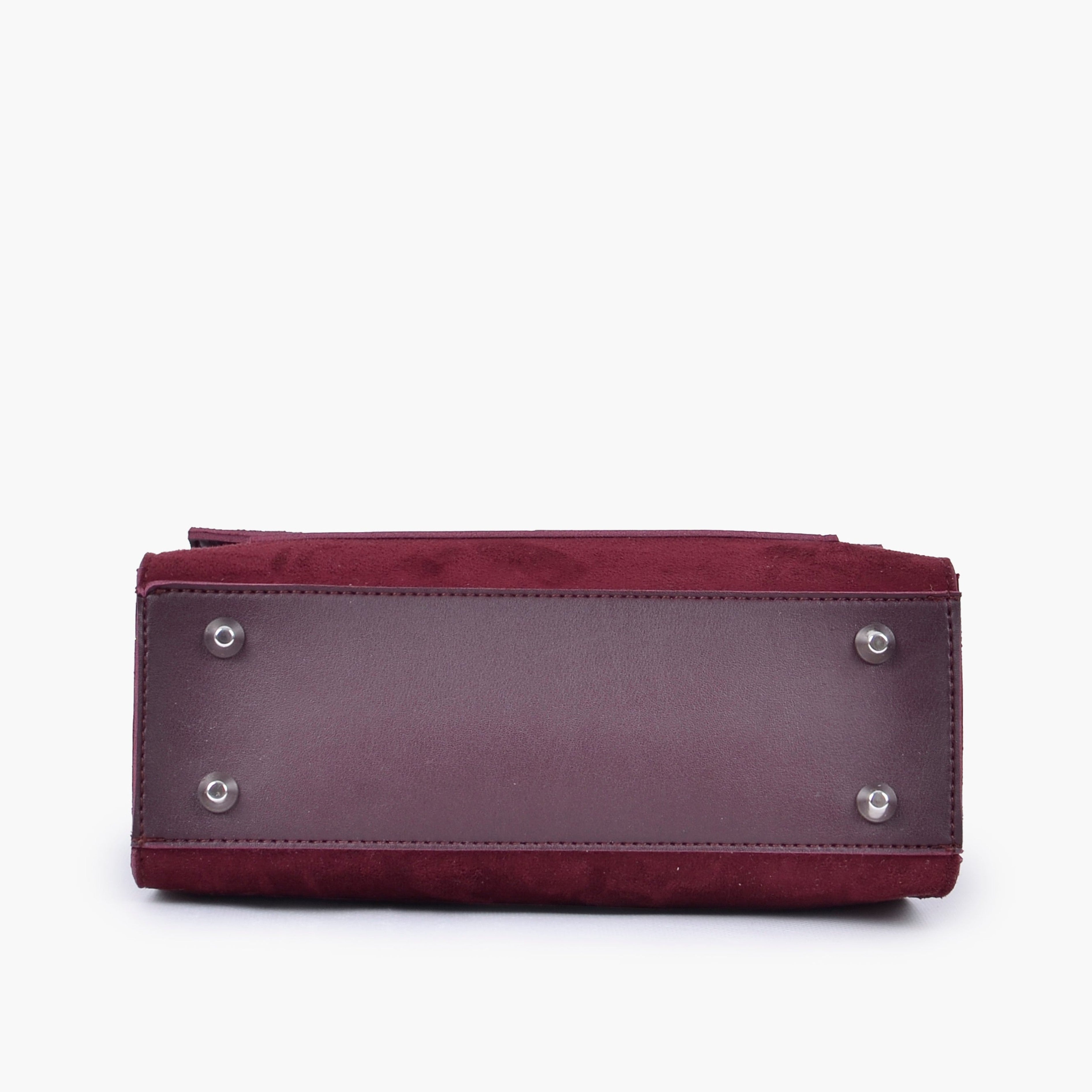 Burgundy suede push-lock messenger bag