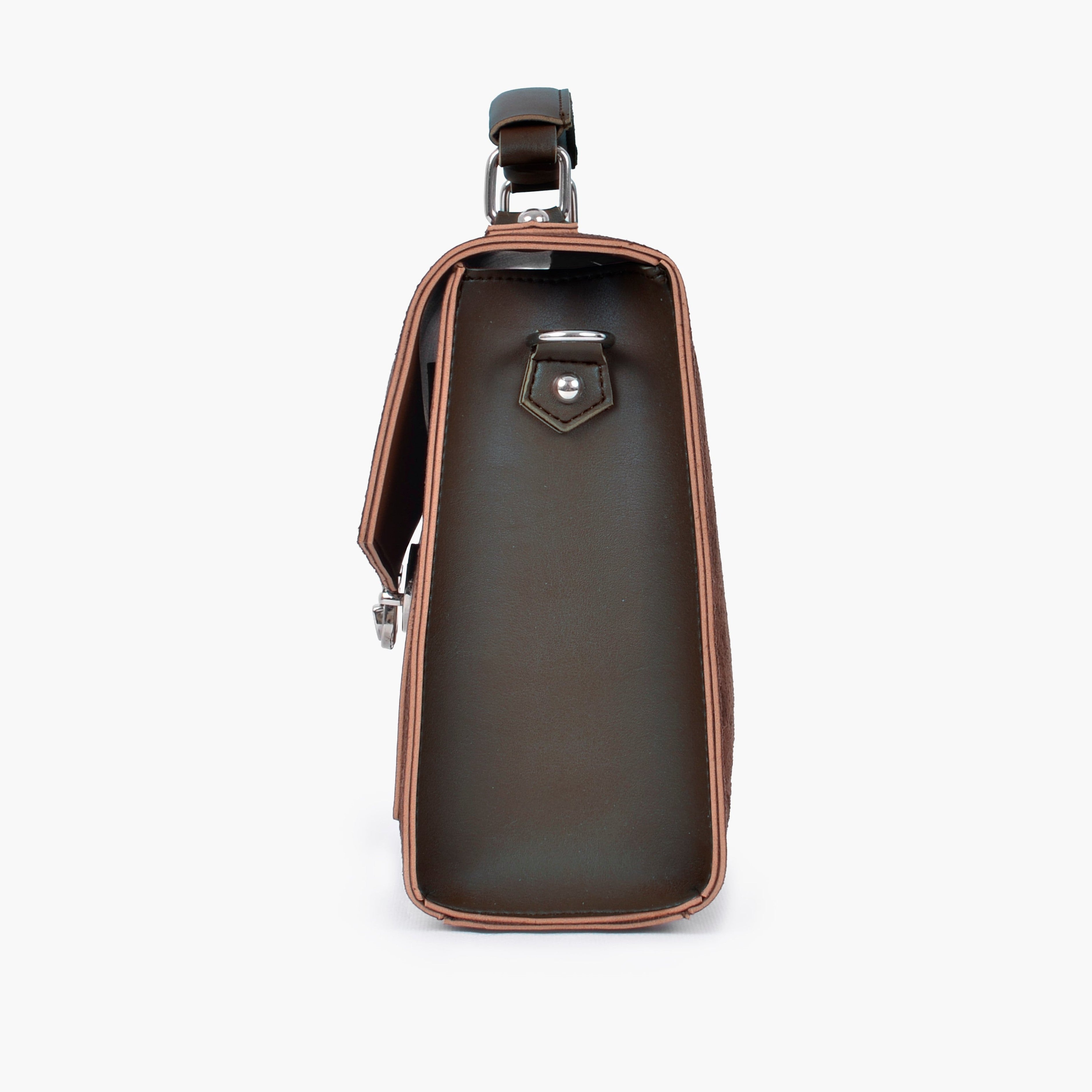 Dark brown suede push-lock messenger bag