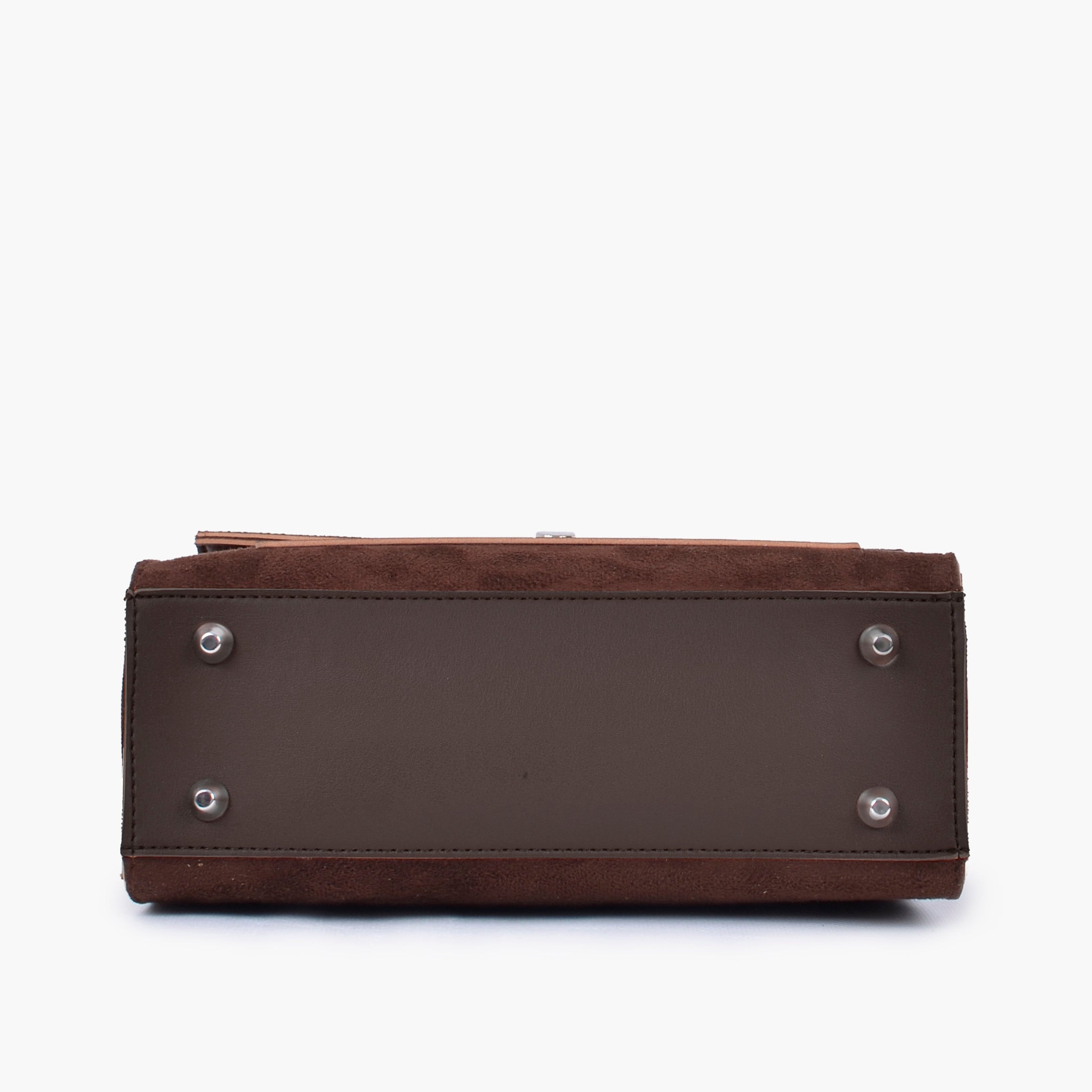 Dark brown suede push-lock messenger bag
