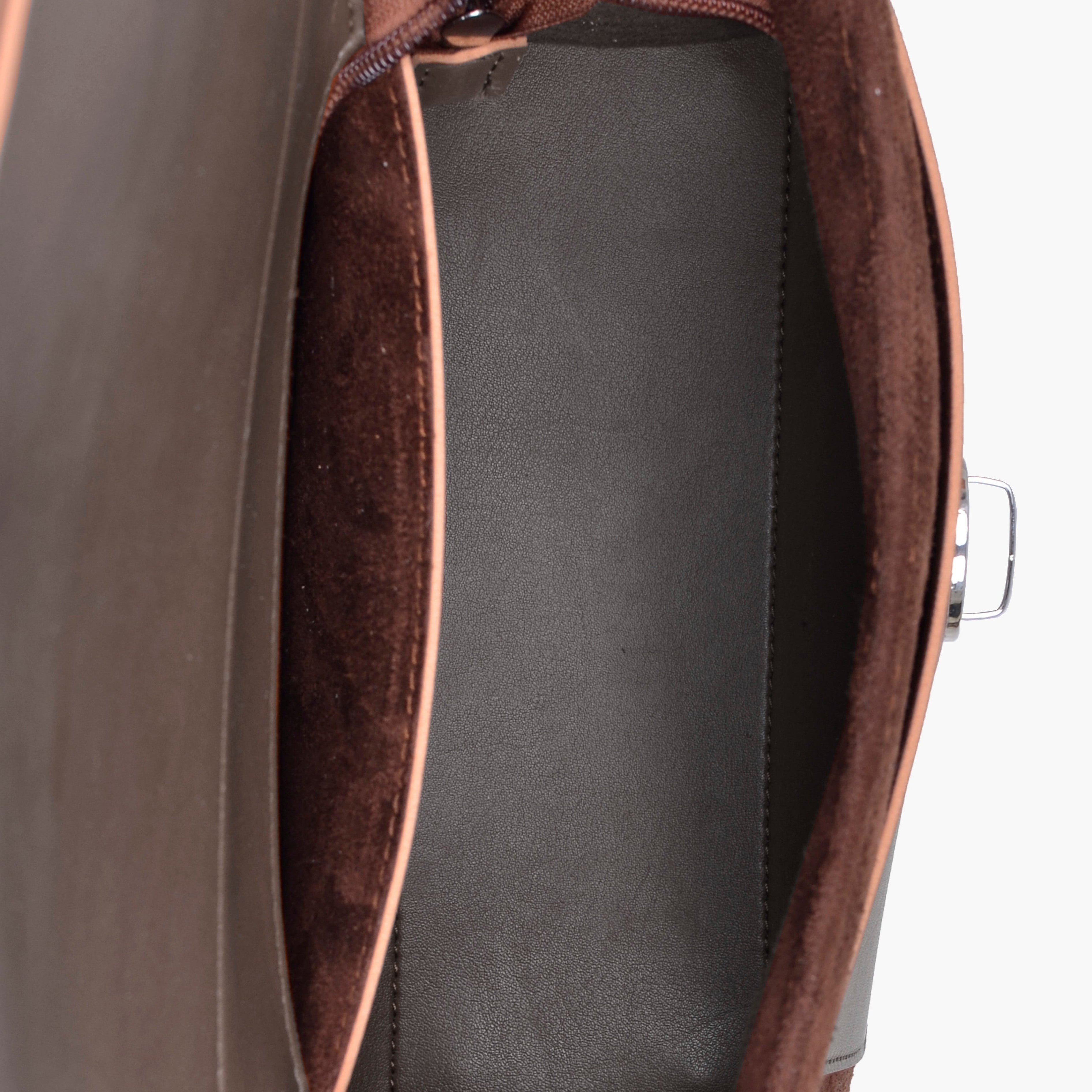 Dark brown suede push-lock messenger bag
