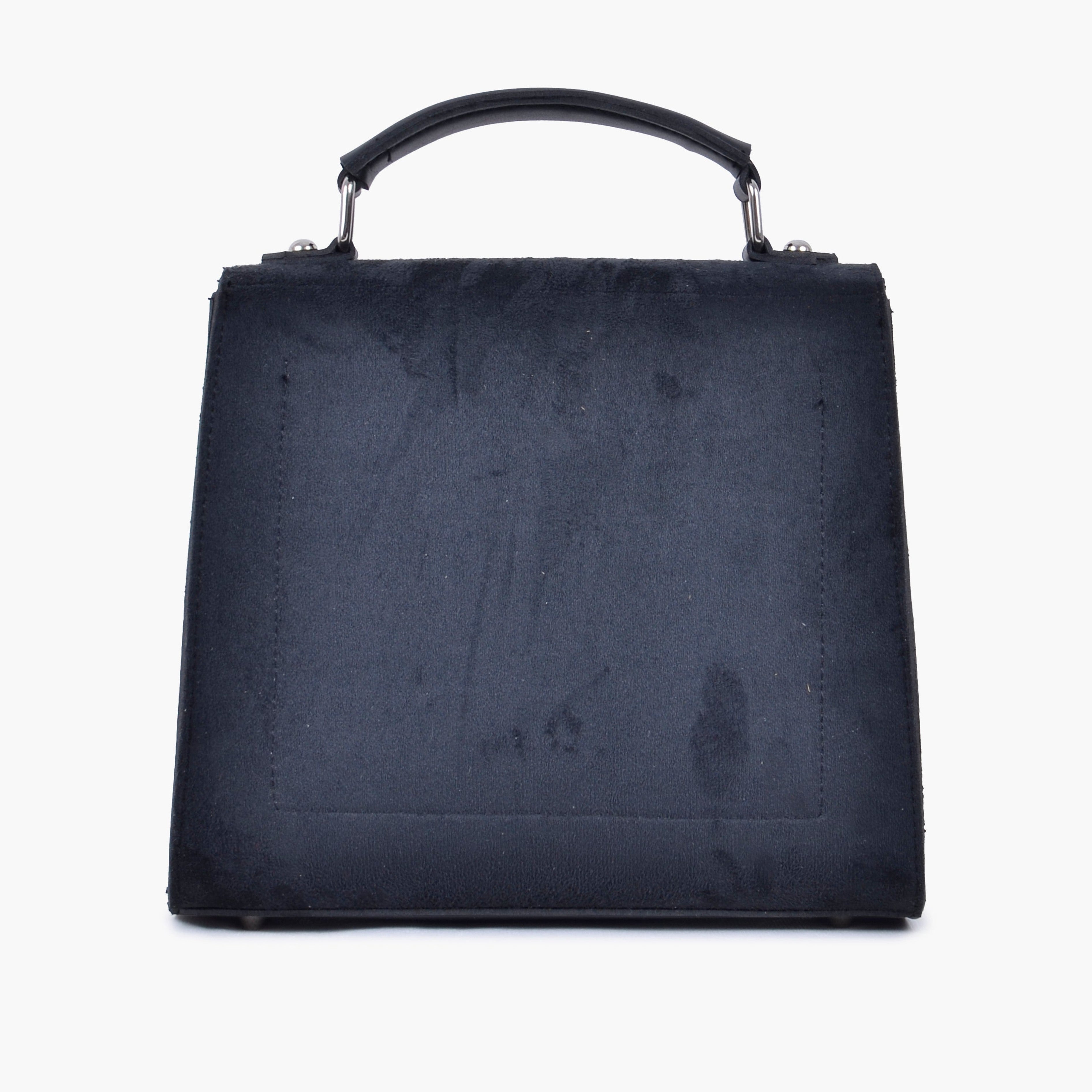 Black suede push-lock messenger bag